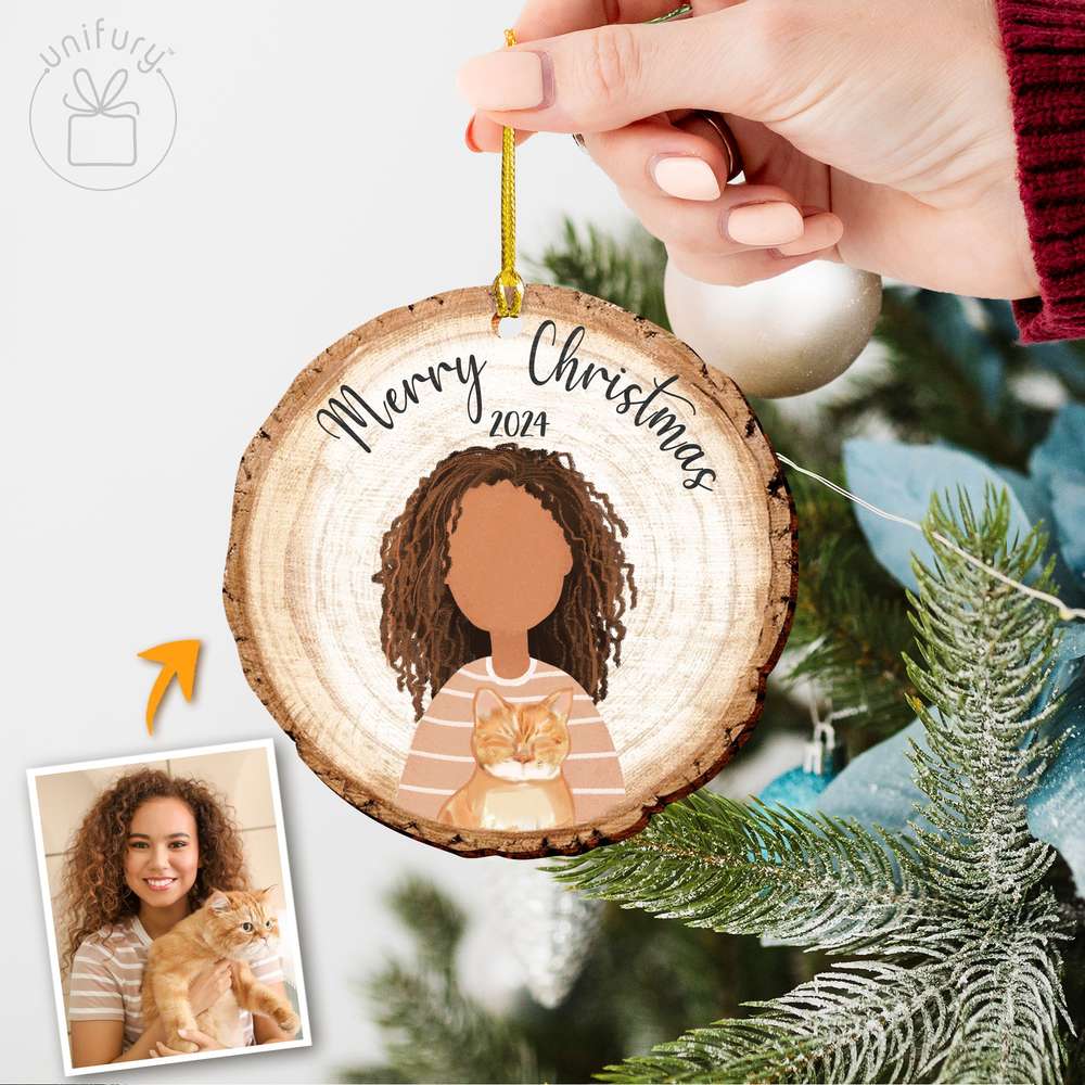 Personalized Family And Pet Portrait Wooden Ornament