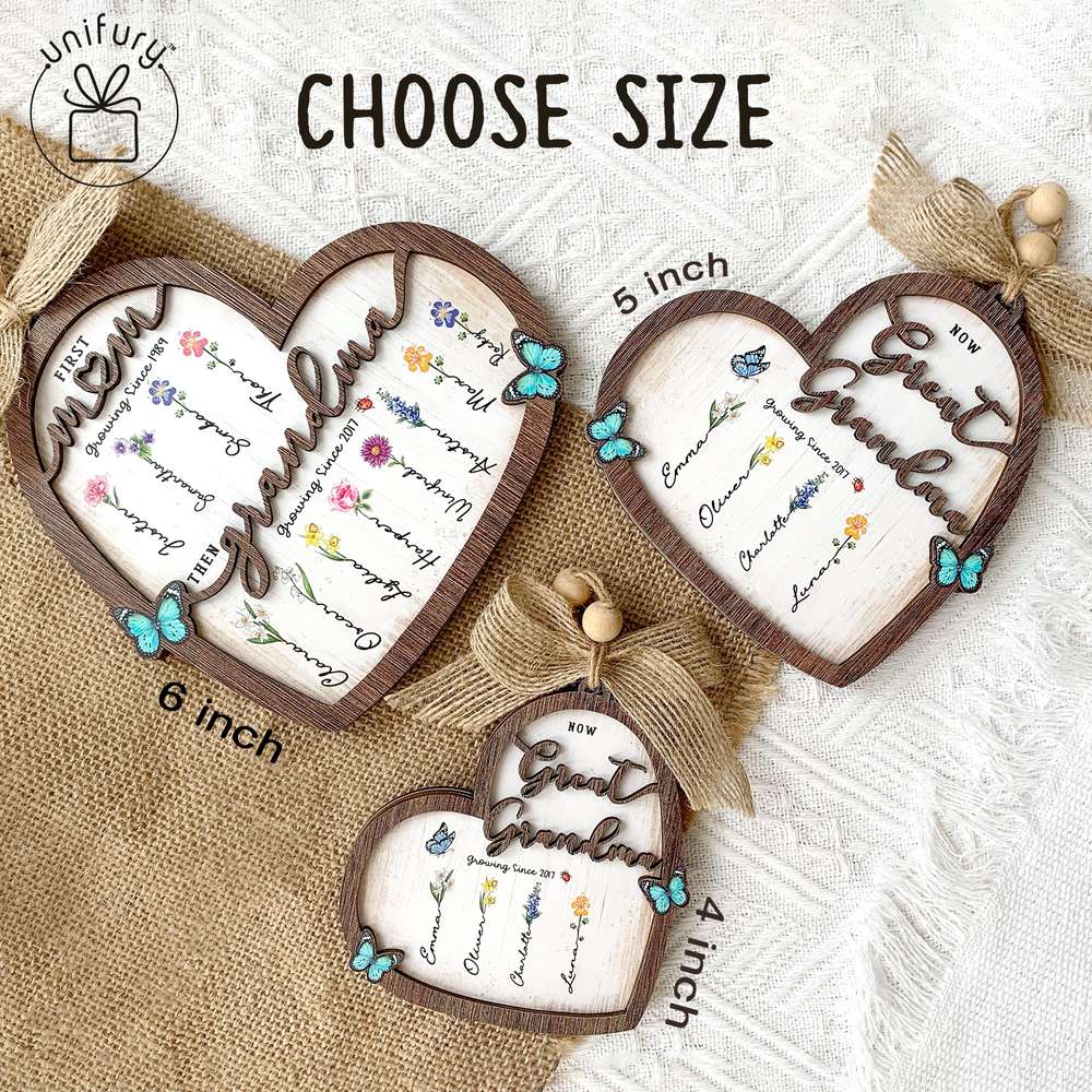 First Mom Then Grandma Now Great Grandma Custom Shape Wooden Ornament - Birth Flower - Gifts For Grandma, Dog Cat Lovers