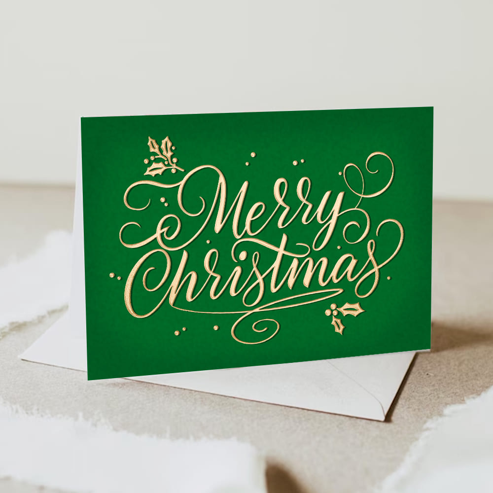Regal Green & Faux Gold Merry Christmas Folded Card - Christmas Card