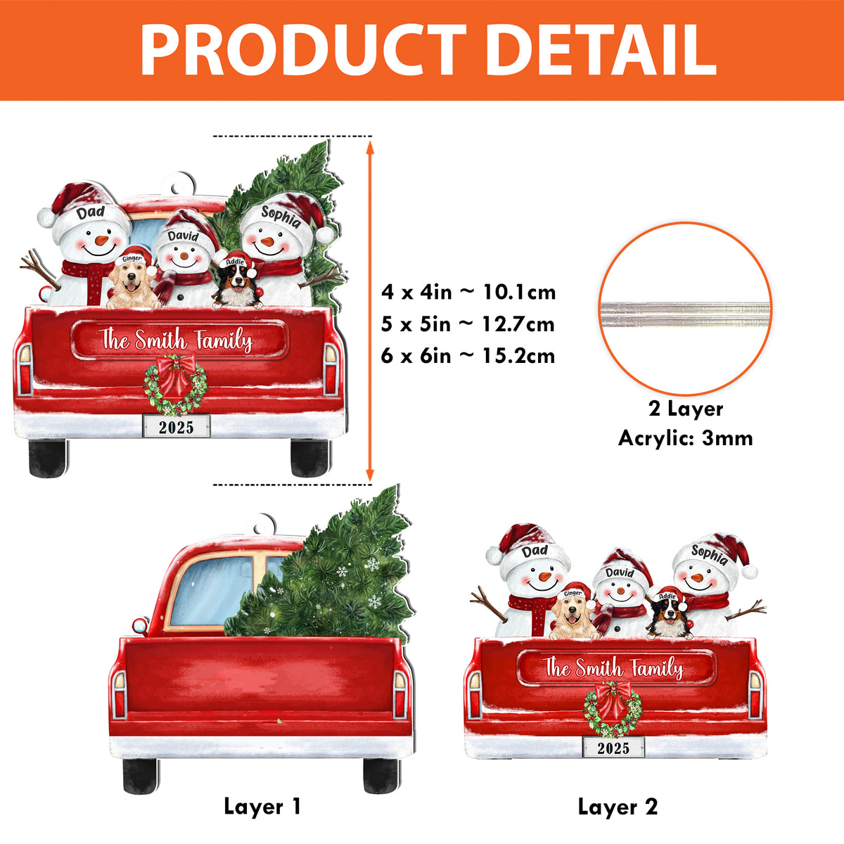 Personalized Family Pet Snowman In Truck Acrylic Ornament - Family Ornament - Christmas Gifts For Family