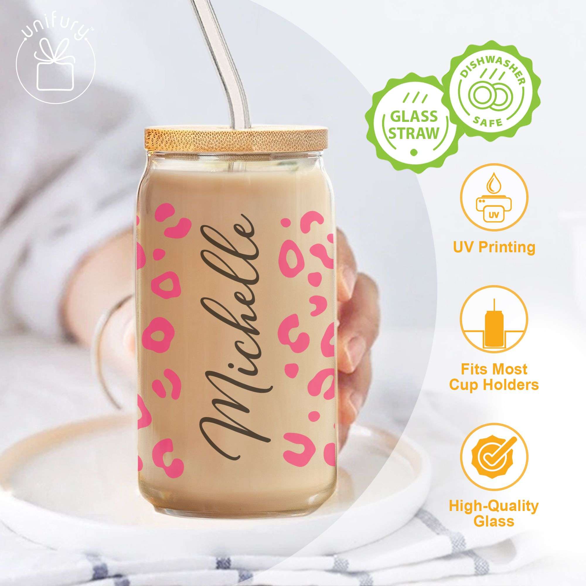 Personalized Glass Tumbler with Glass Straw – Orly Bee Designs