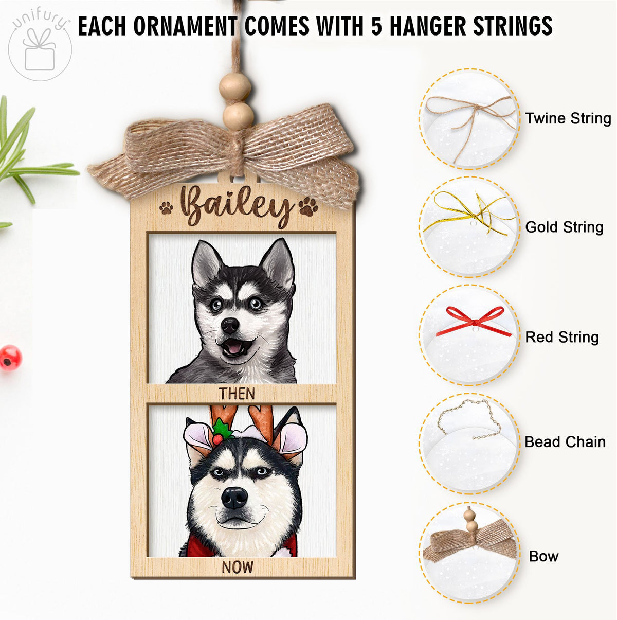 Custom Then And Now Pet Portrait Rectangle Wooden Ornament