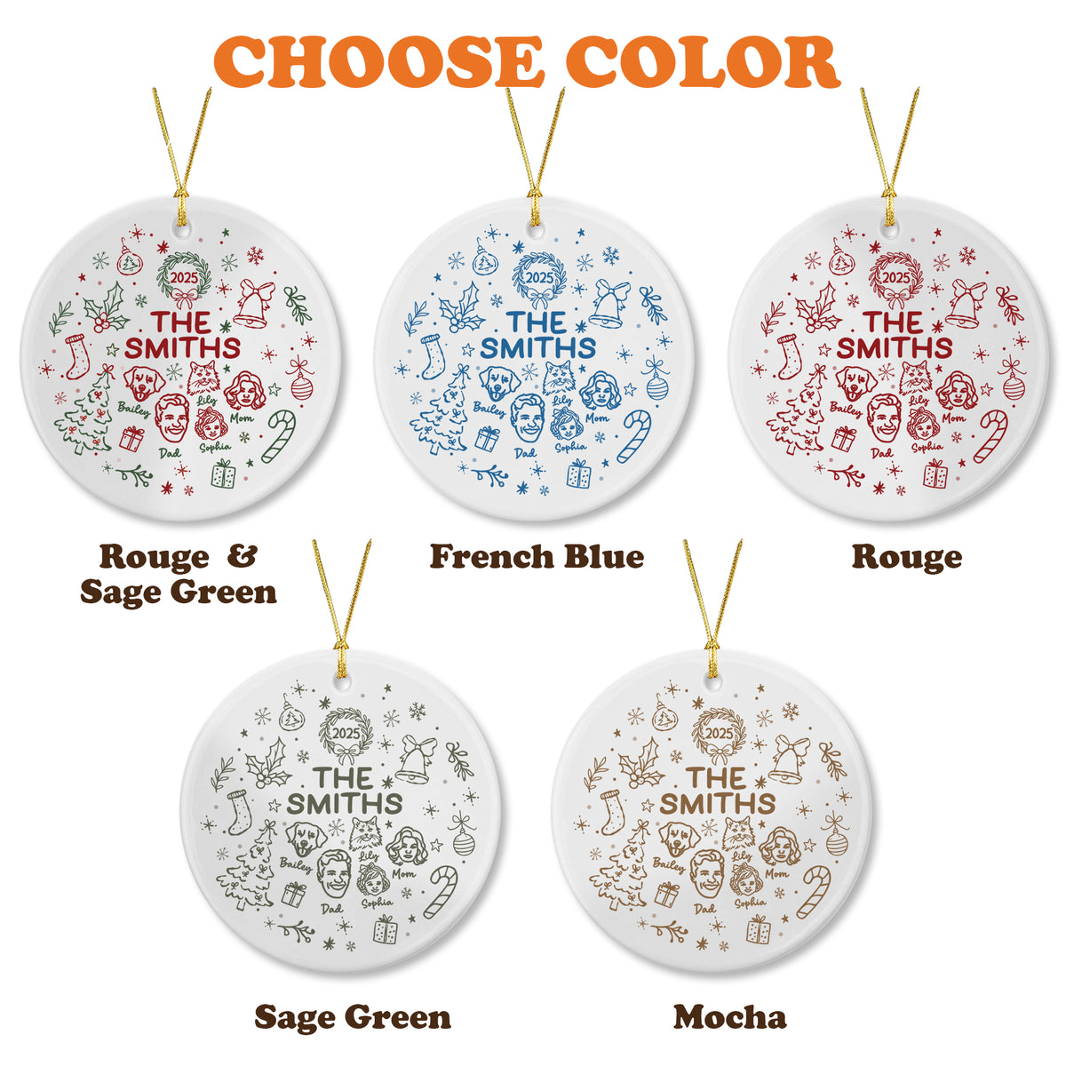 Custom Lineart Drawing Family Pet Ornament Ceramic Ornament - Family Ornament - Gifts For Dog Cat Lovers