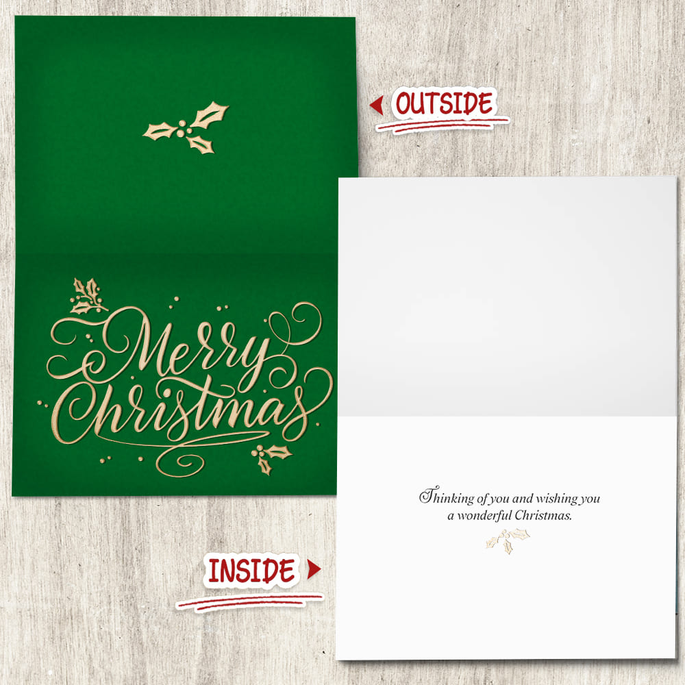 Regal Green & Faux Gold Merry Christmas Folded Card - Christmas Card