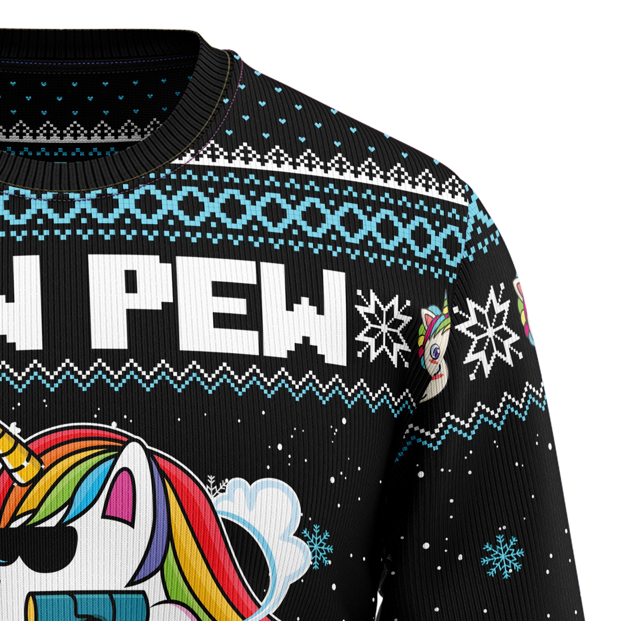 Unicorn Pew Pew Ugly Christmas Sweater, Funny Unicorn Christmas Sweater for Women Men, Cute Fantasy Holiday Gift for Unicorn Fans