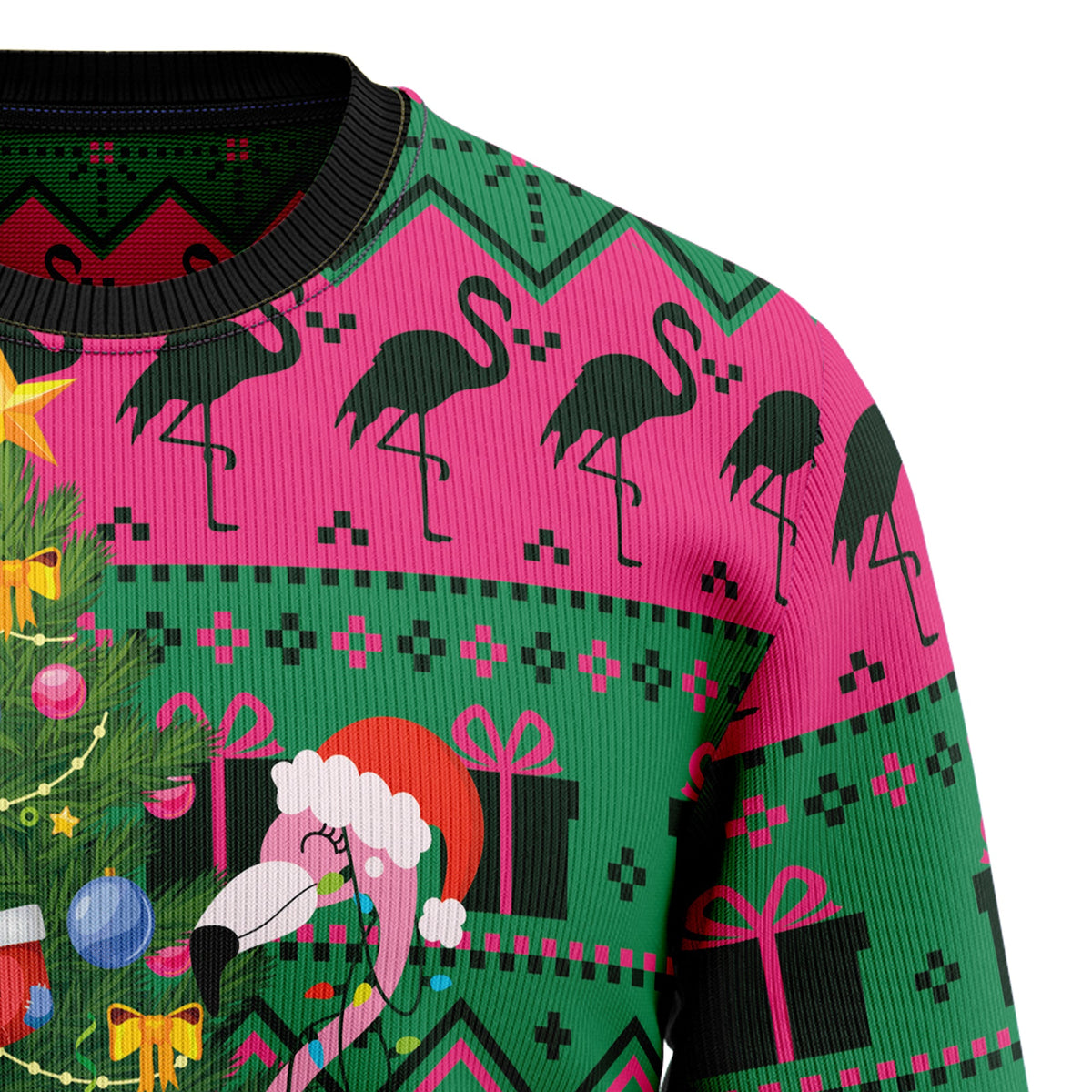 Flamingo Christmas Tree Ugly Christmas Sweater, Funny Tropical Holiday Sweater for Women, Unique Xmas Gift for Flamingo Lovers