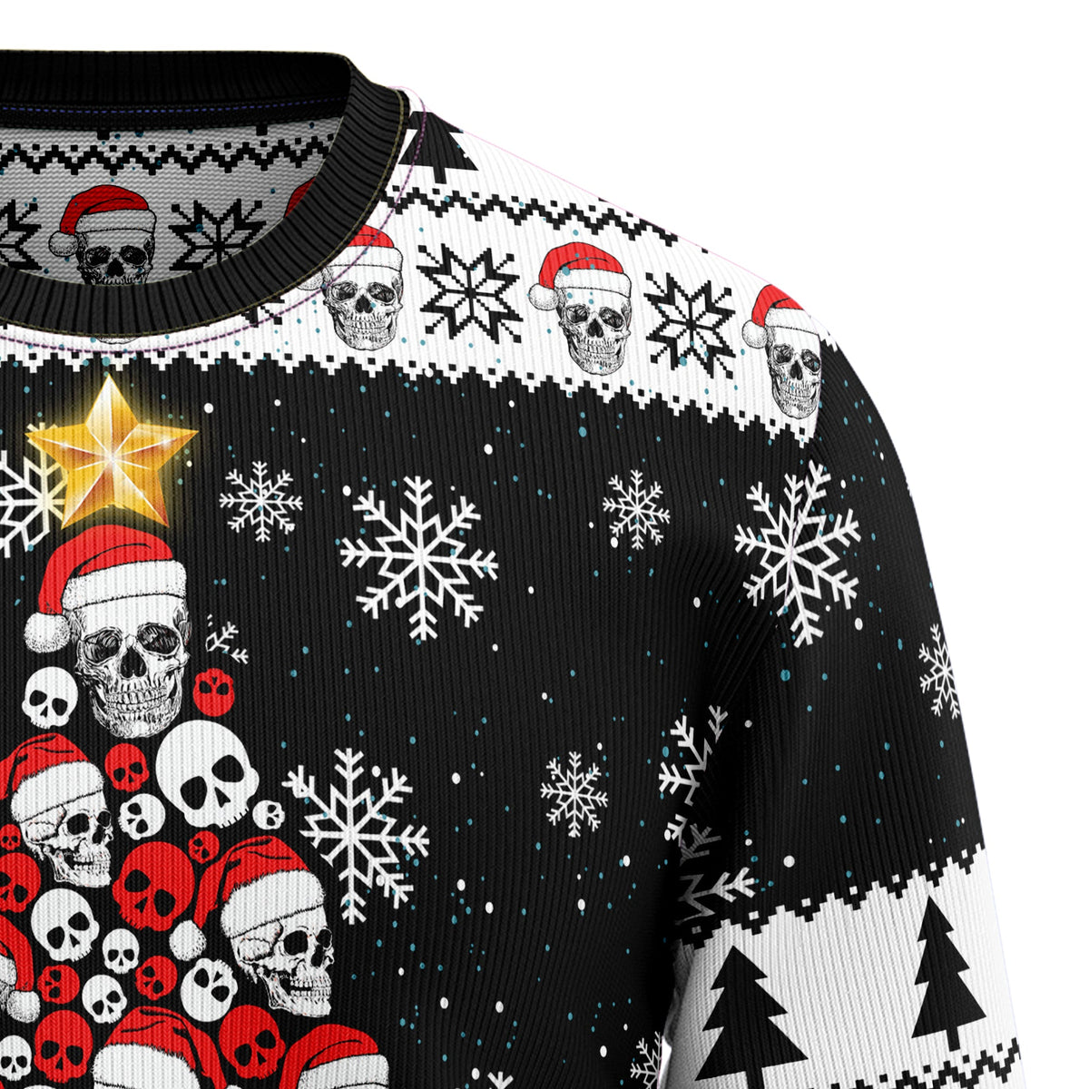 Skull Pine Tree Ugly Christmas Sweater, Gothic Christmas Sweater with Spooky Holiday Design, Funny Gift for Halloween and Xmas Fans