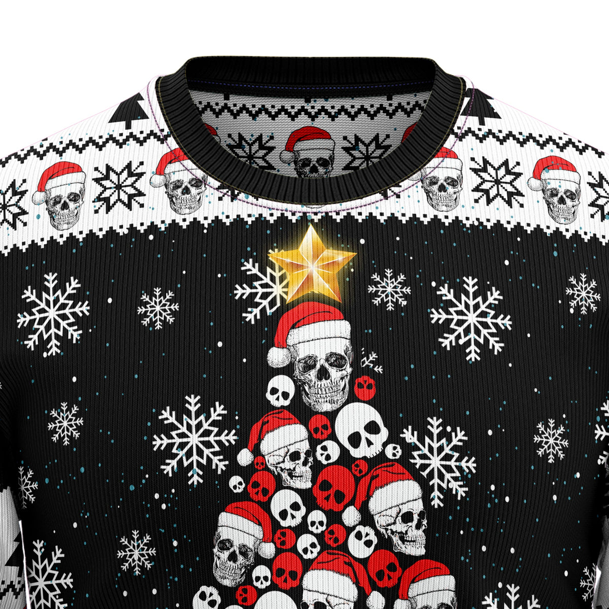 Skull Pine Tree Ugly Christmas Sweater, Gothic Christmas Sweater with Spooky Holiday Design, Funny Gift for Halloween and Xmas Fans