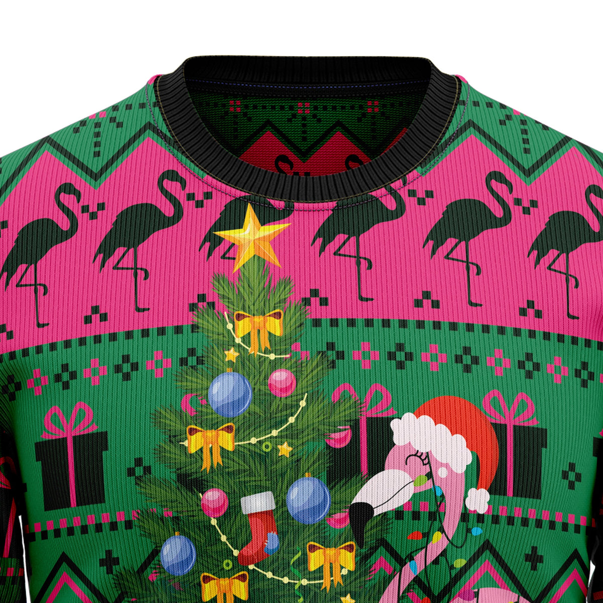 Flamingo Christmas Tree Ugly Christmas Sweater, Funny Tropical Holiday Sweater for Women, Unique Xmas Gift for Flamingo Lovers