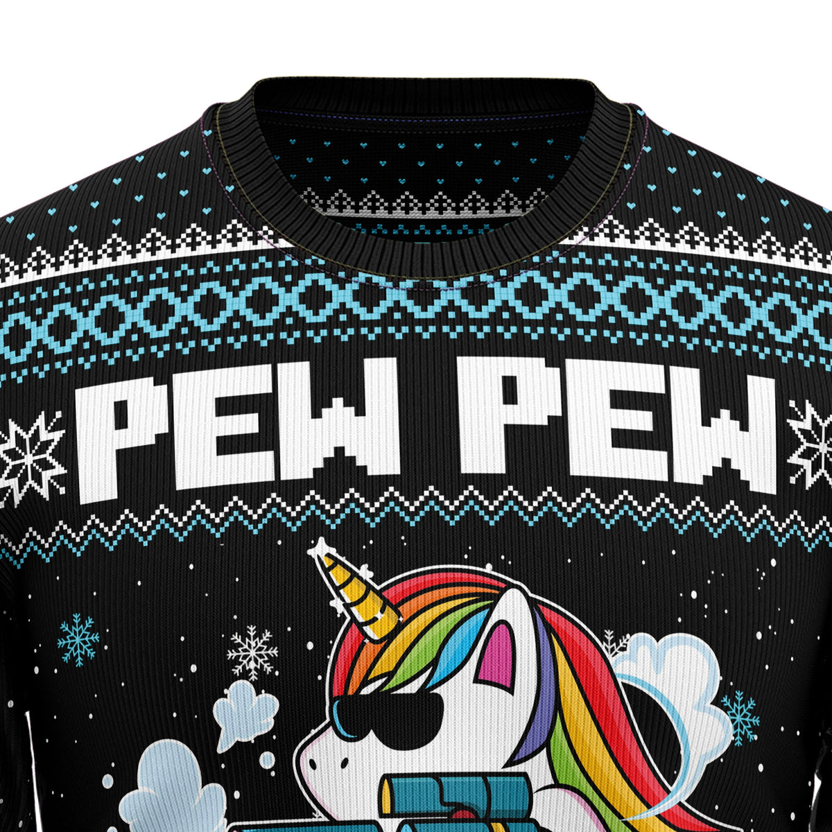 Unicorn Pew Pew Ugly Christmas Sweater, Funny Unicorn Christmas Sweater for Women Men, Cute Fantasy Holiday Gift for Unicorn Fans