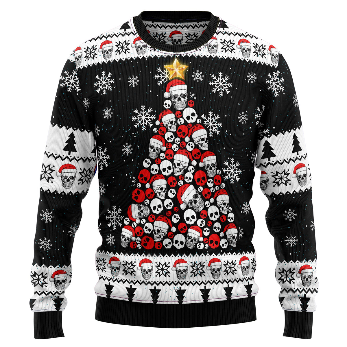 Skull Pine Tree Ugly Christmas Sweater, Gothic Christmas Sweater with Spooky Holiday Design, Funny Gift for Halloween and Xmas Fans