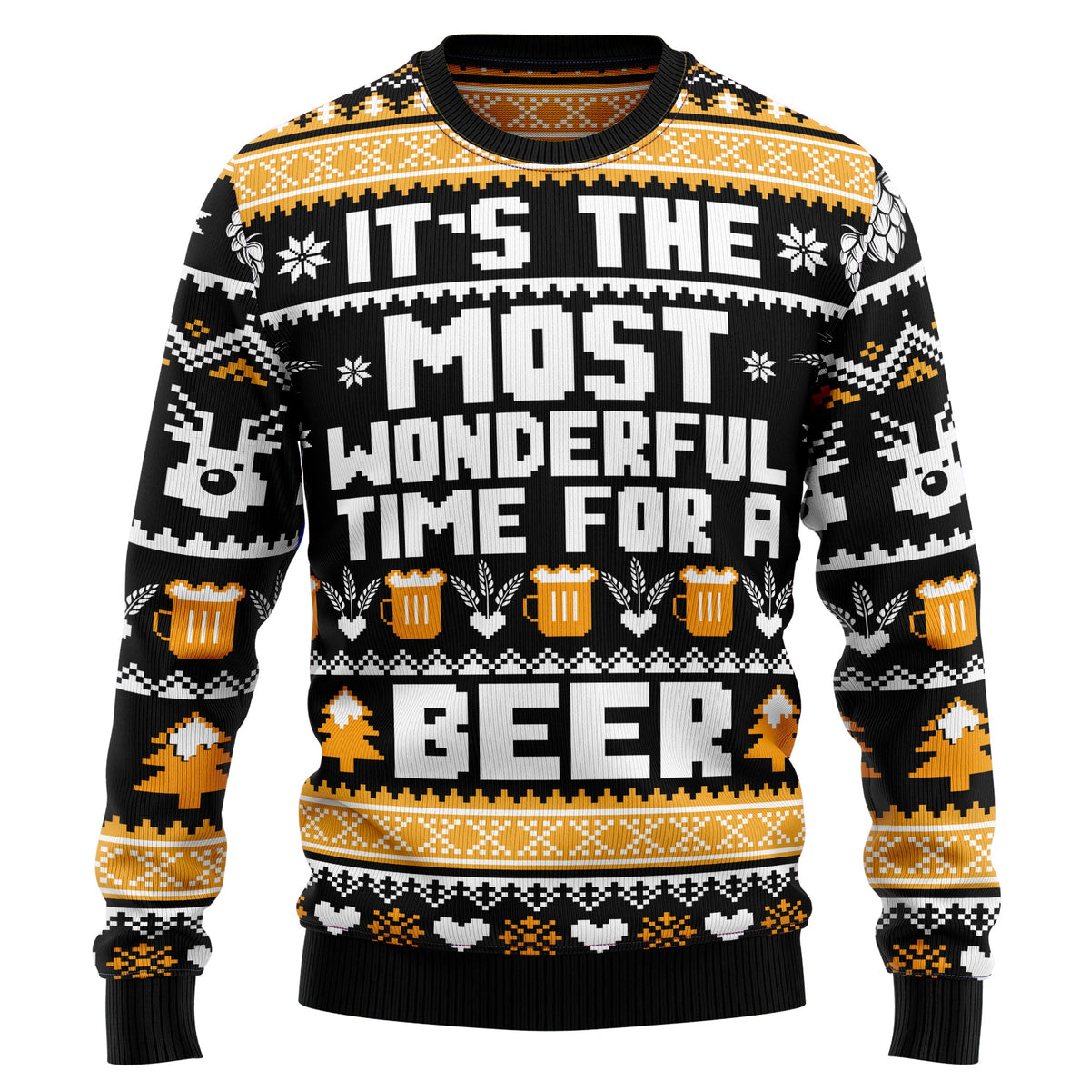 Wonderful Time For A Beer Ugly Christmas Sweater, Funny Beer Christmas Sweater for Men, Holiday Party Gift for Beer Lovers