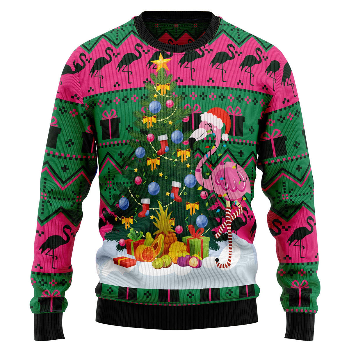 Flamingo Christmas Tree Ugly Christmas Sweater, Funny Tropical Holiday Sweater for Women, Unique Xmas Gift for Flamingo Lovers