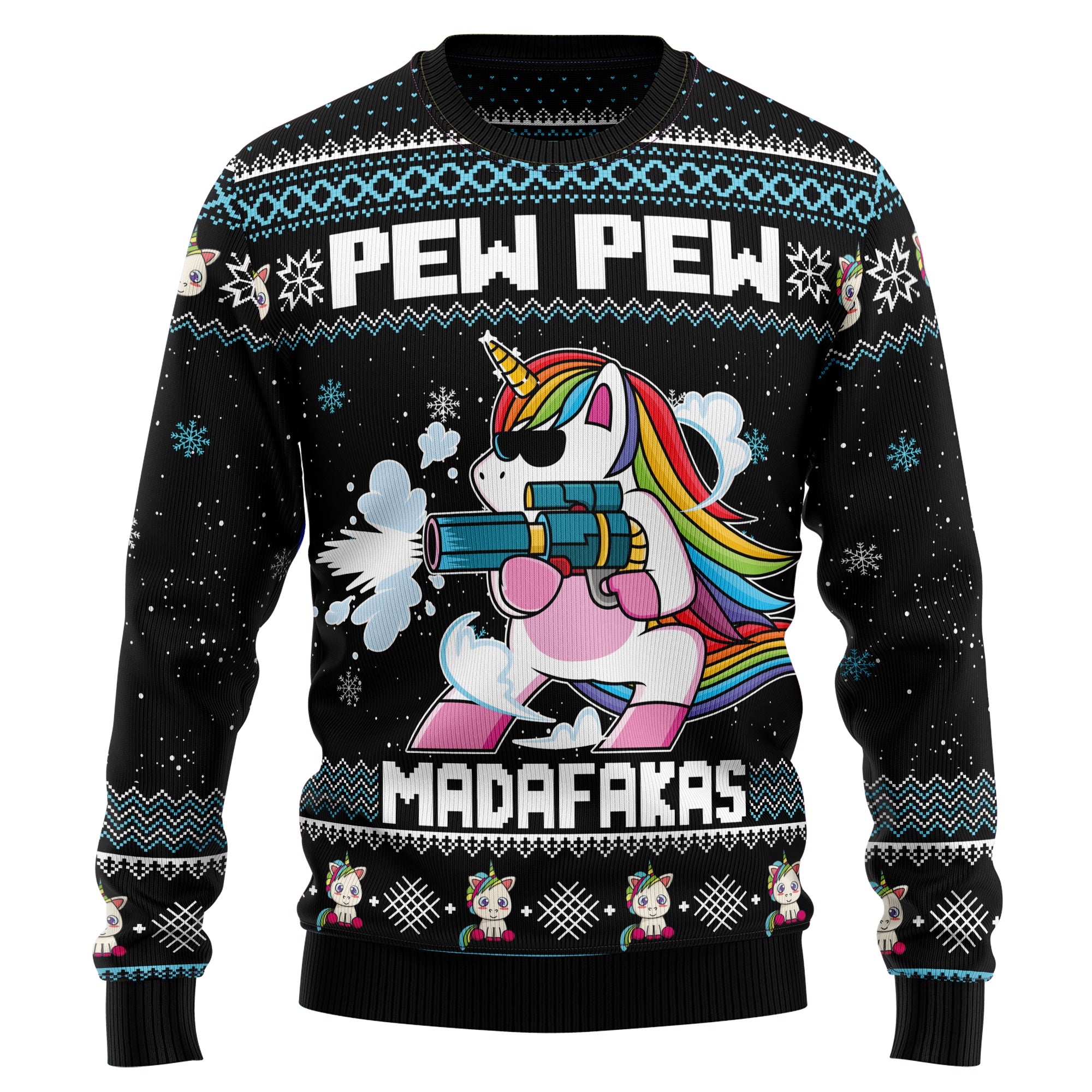 Unicorn Pew Pew Ugly Christmas Sweater, Funny Unicorn Christmas Sweater for Women Men, Cute Fantasy Holiday Gift for Unicorn Fans