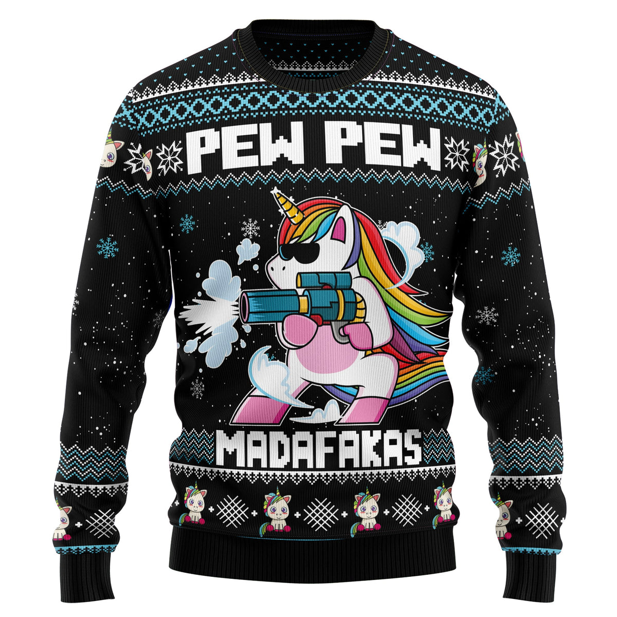 Unicorn Pew Pew Ugly Christmas Sweater, Funny Unicorn Christmas Sweater for Women Men, Cute Fantasy Holiday Gift for Unicorn Fans