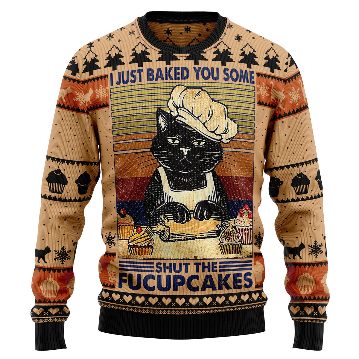 Funny Cupcake Ugly Christmas Sweater, Christmas Baking Holiday Sweater for Adults, Cute Food Lover Gift for Xmas Parties