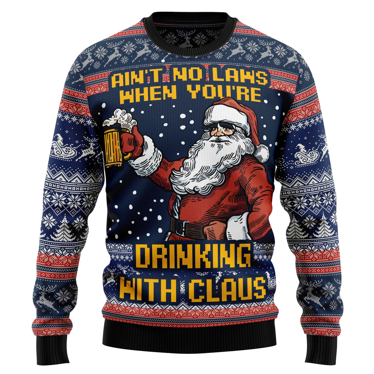 Drinking With Claus Ugly Christmas Sweater, Funny Santa Beer Christmas Sweater for Adults, Holiday Party Gift for Friends and Family