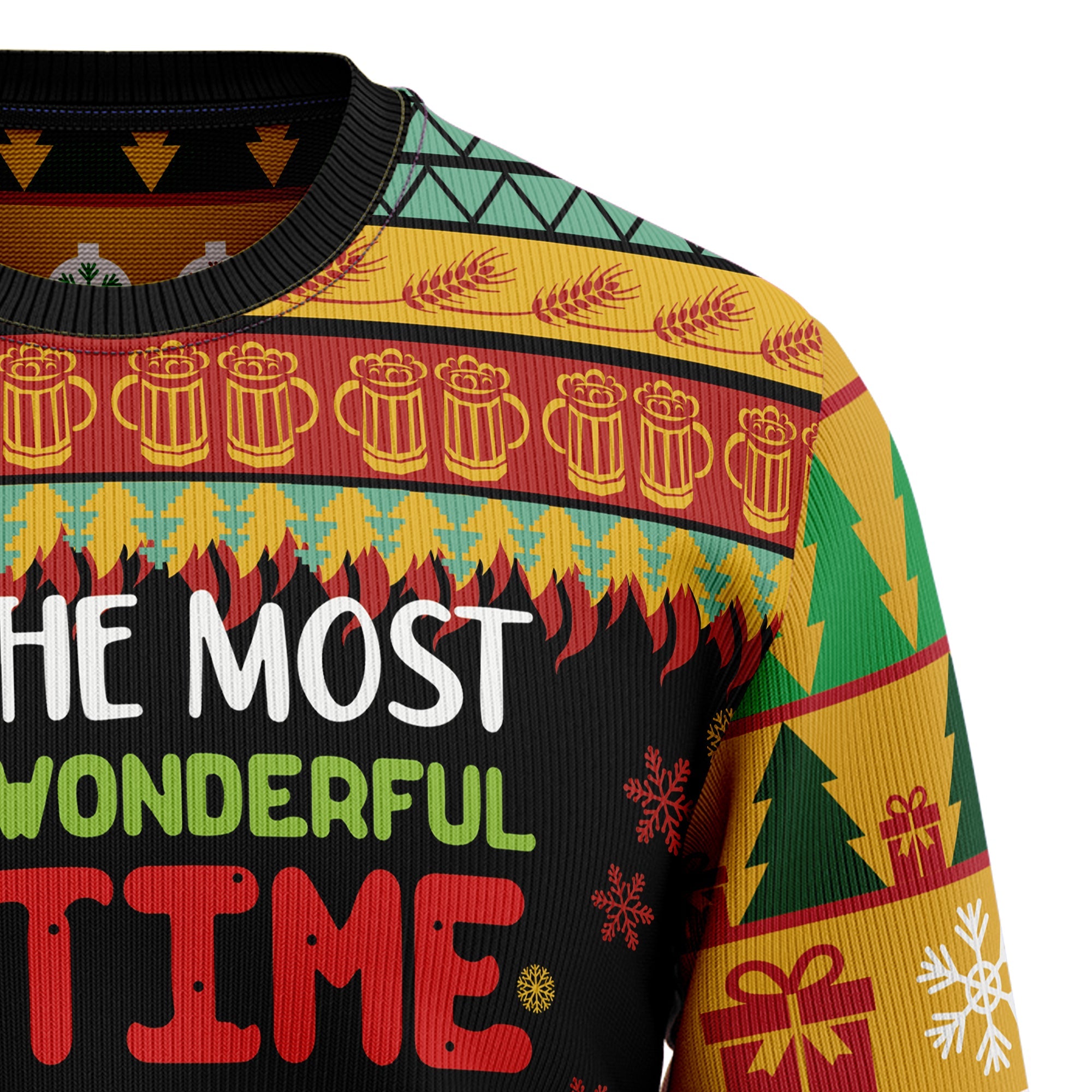 Beer Lover Ugly Christmas Sweater - It's The Most Wonderful Time For A Beer, Christmas Party Outfit for Men and Women