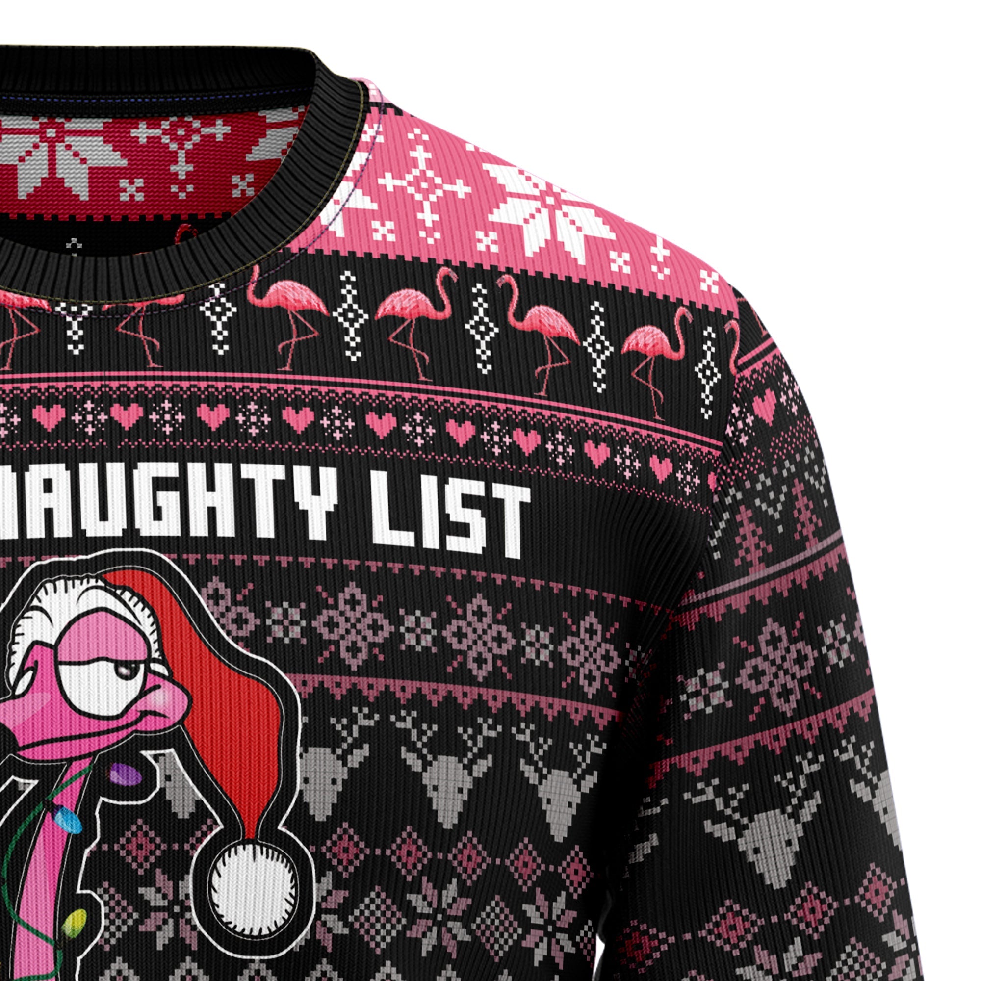Flamingo Naughty List Ugly Christmas Sweater - Unisex Holiday Party Pullover, Funny Christmas Gift for Men Women