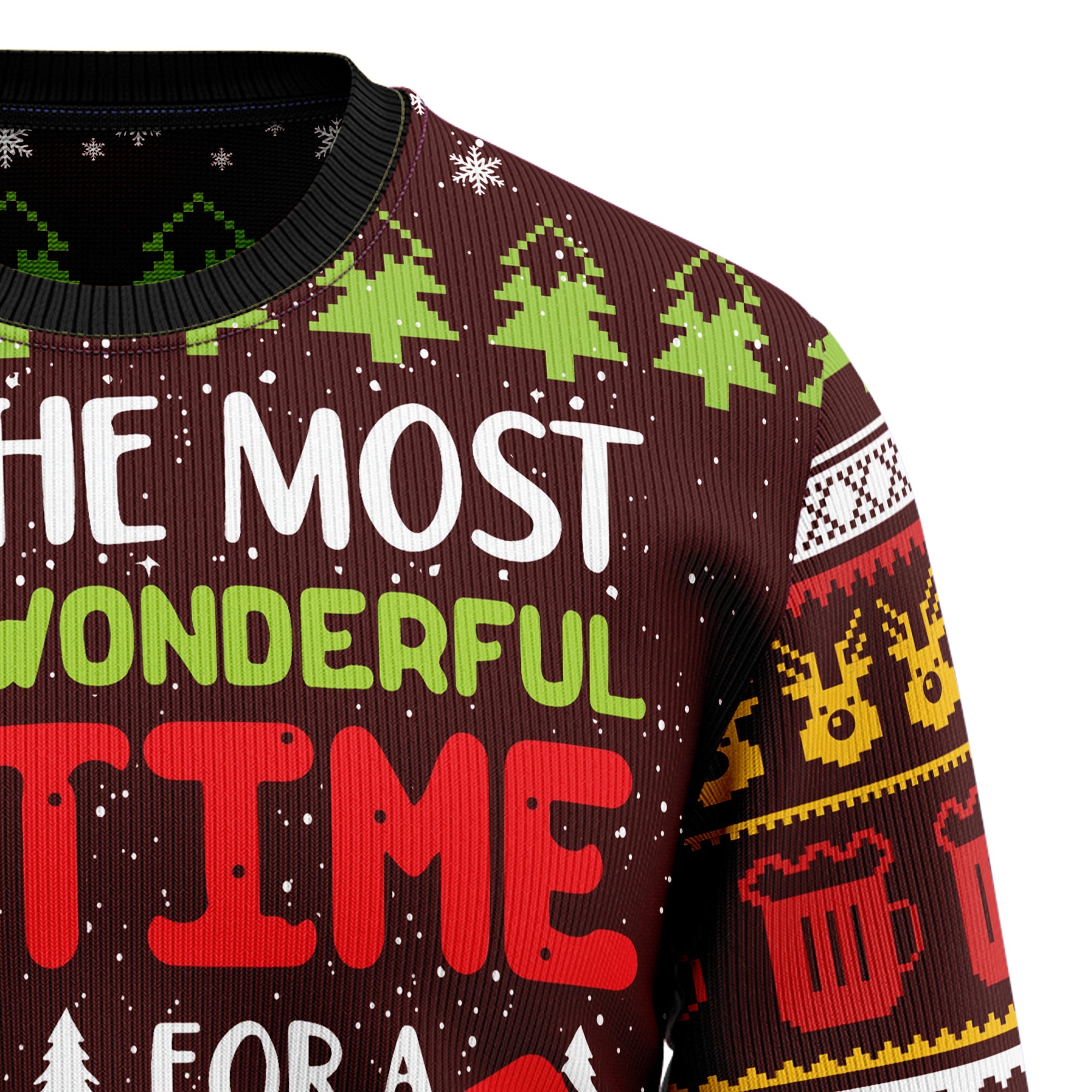 Beer Lover Ugly Christmas Sweater - Time For Beer - Unisex Holiday Party Pullover, Funny Christmas Gift for Men Women