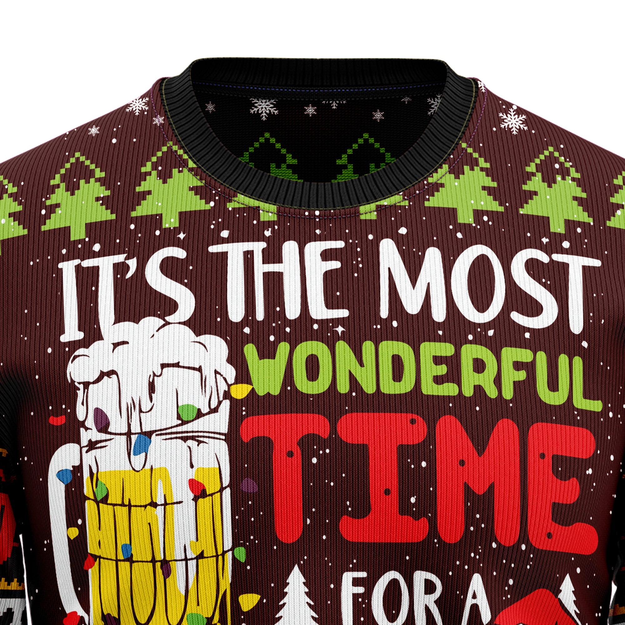 Beer Lover Ugly Christmas Sweater - Time For Beer - Unisex Holiday Party Pullover, Funny Christmas Gift for Men Women