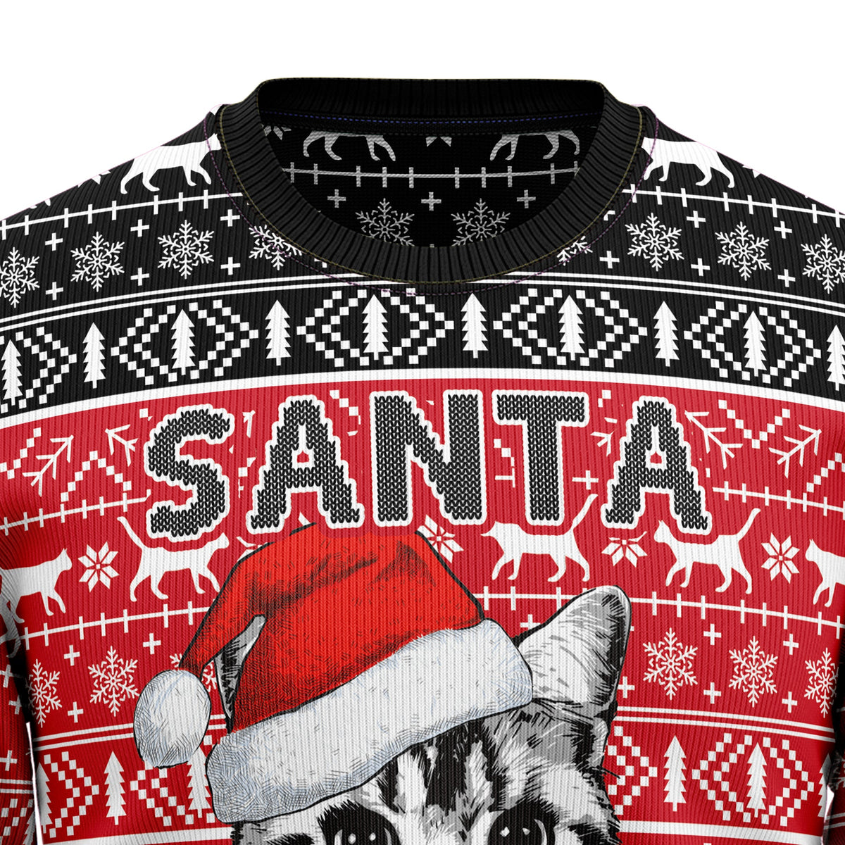 Santa Claws Cat Christmas Sweater - Funny Ugly Christmas Sweater for Men and Women, Unisex Holiday Party Outfit