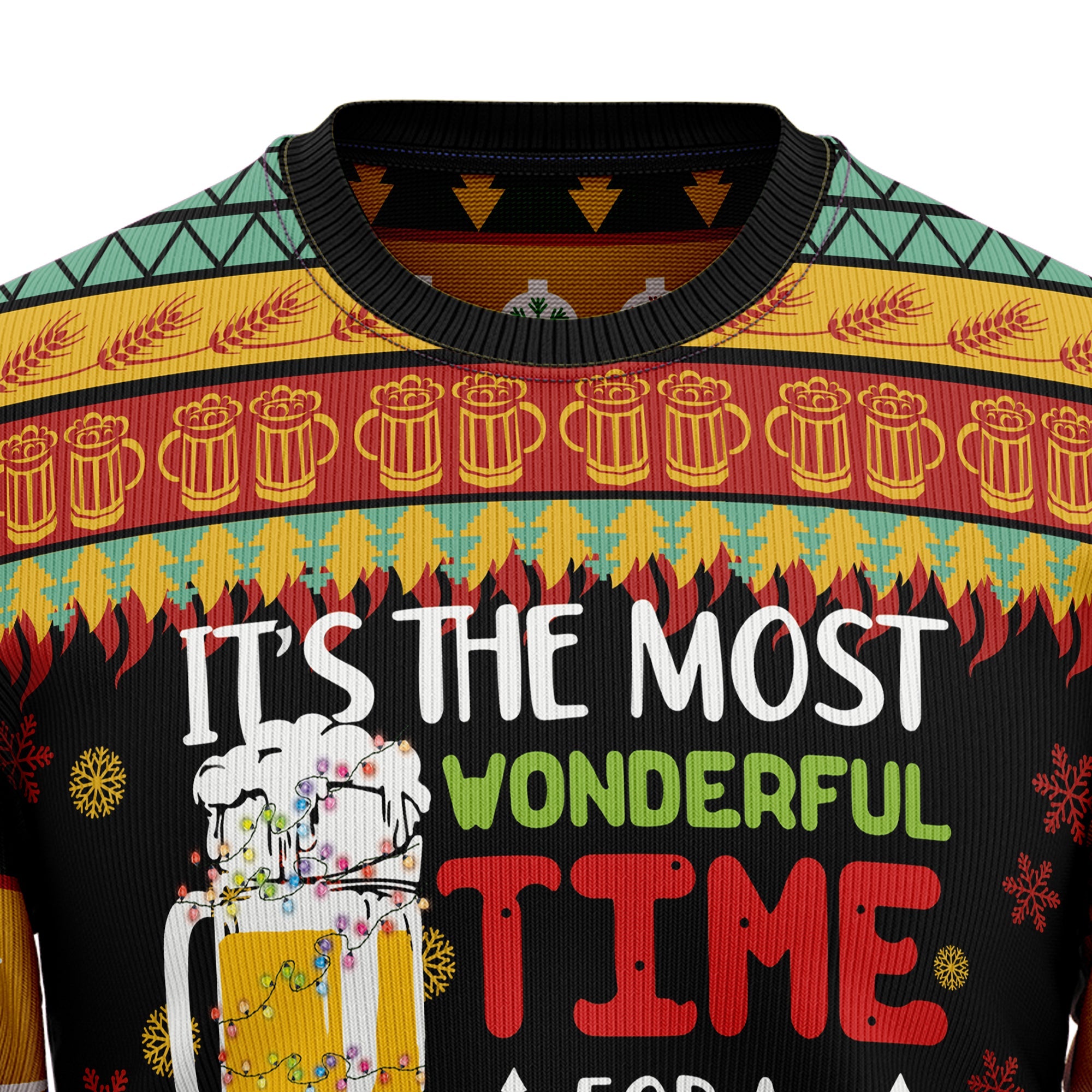 Beer Lover Ugly Christmas Sweater - It's The Most Wonderful Time For A Beer, Christmas Party Outfit for Men and Women