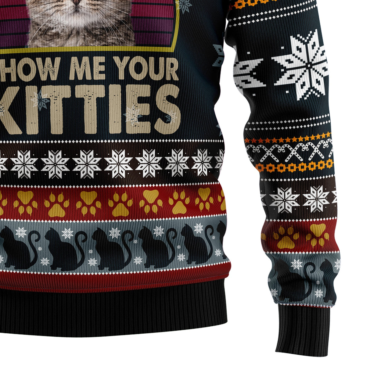 Cat Show Me Your Kitties Ugly Christmas Sweater, Funny Cat Christmas Sweater, Cat Lover Holiday Gift for Adults
