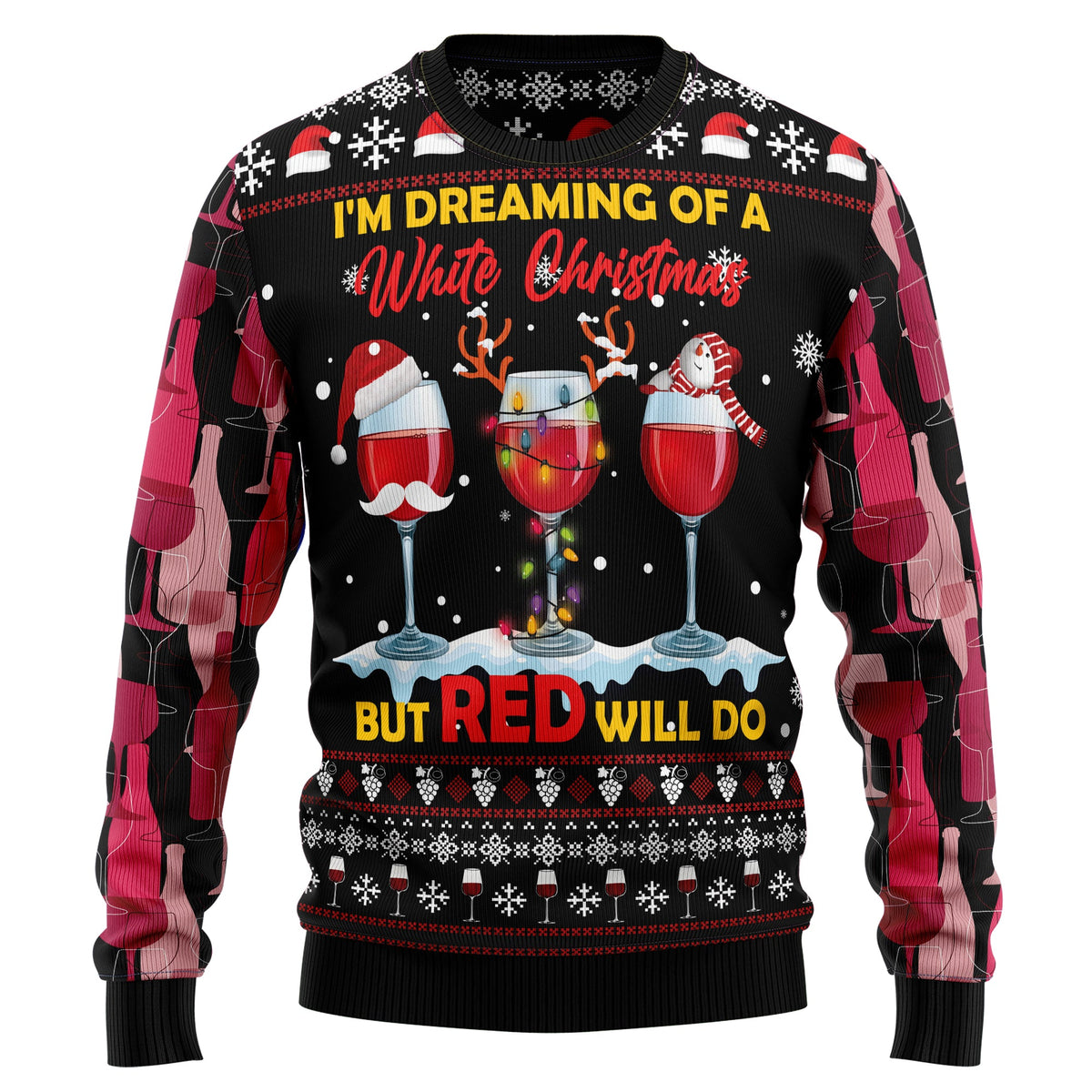 Wine Red Christmas Ugly Christmas Sweater, Wine Lover Christmas Sweater, Funny Holiday Gift for Men and Women