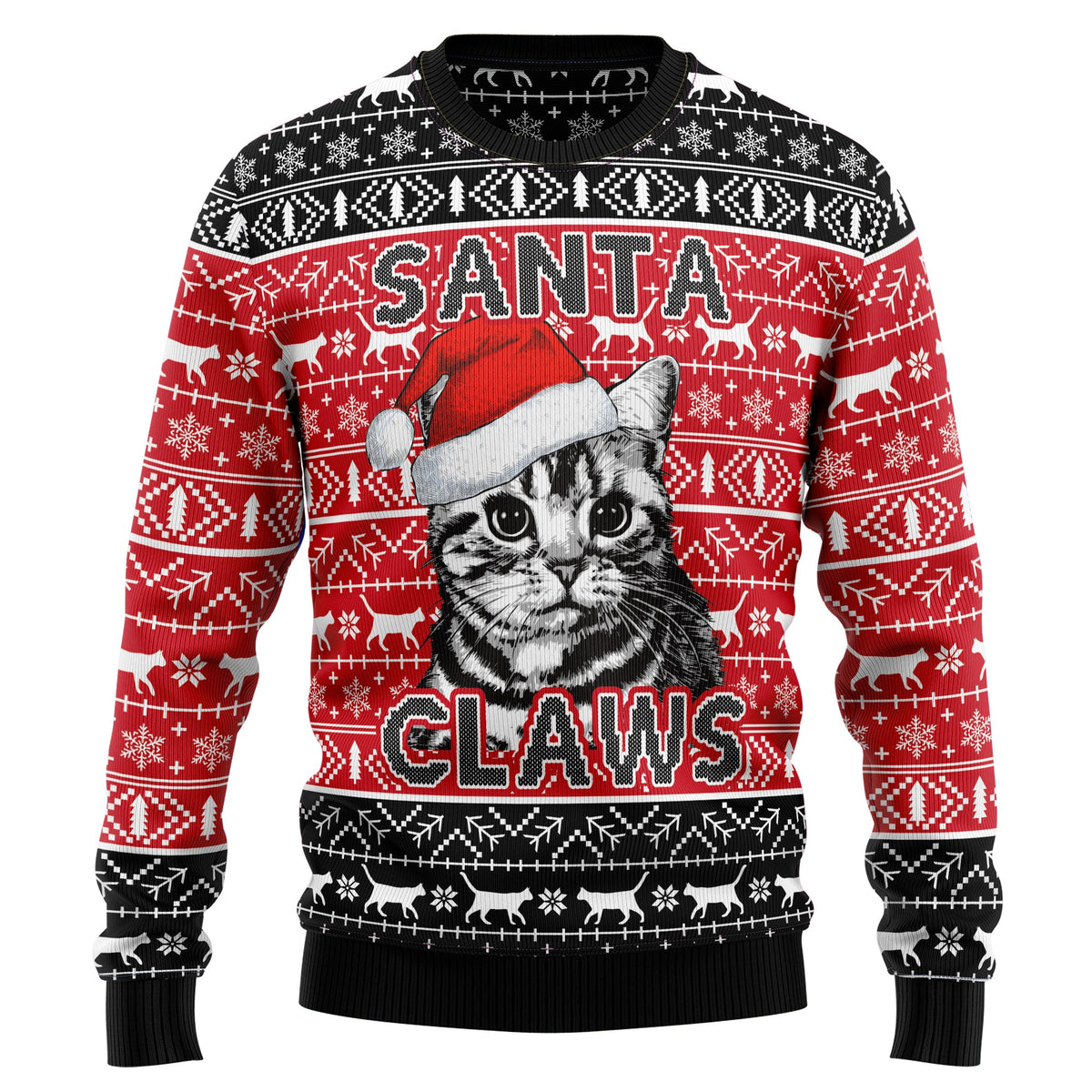 Santa Claws Cat Christmas Sweater - Funny Ugly Christmas Sweater for Men and Women, Unisex Holiday Party Outfit