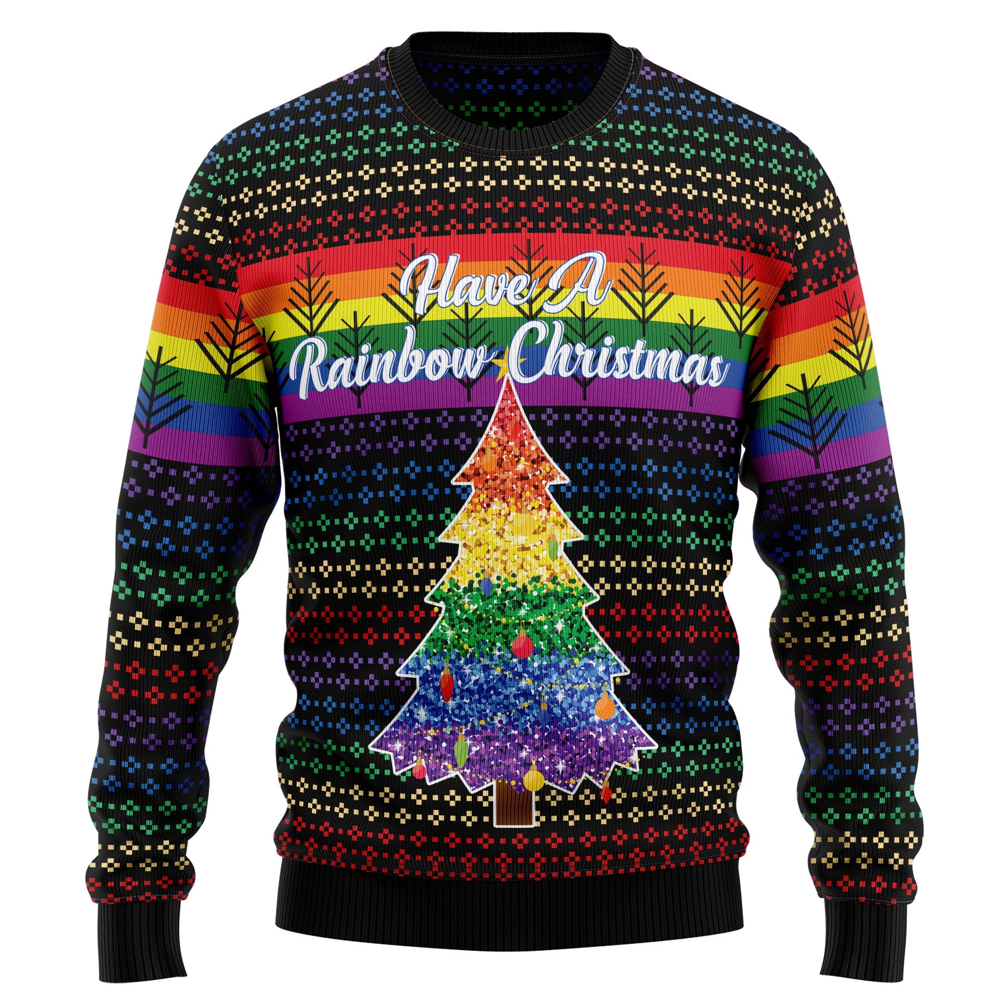 Rainbow Pride Ugly Christmas Sweater - LGBT Rainbow, Unisex Holiday Party Pullover, Funny Christmas Gift for Men Women