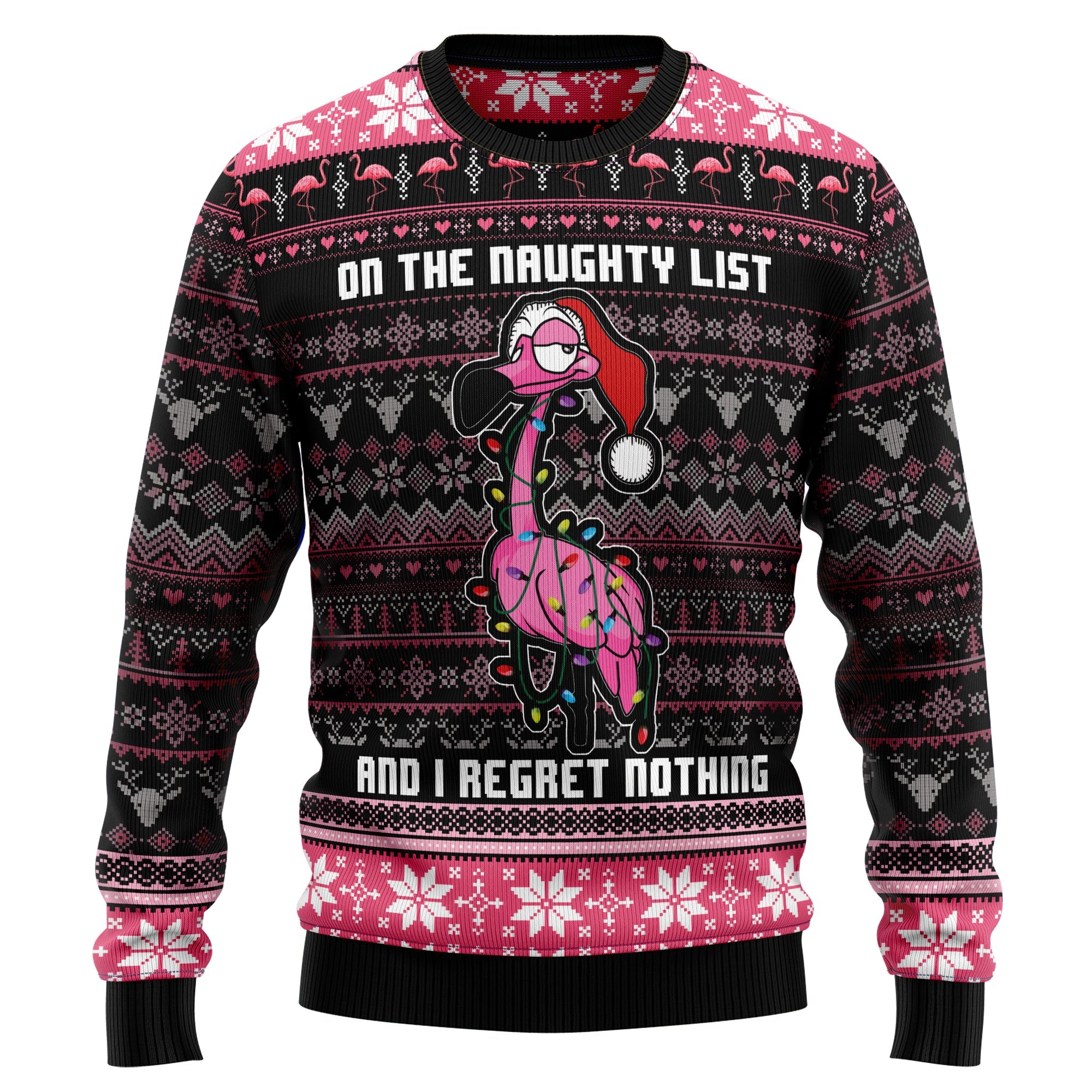 Flamingo Naughty List Ugly Christmas Sweater - Unisex Holiday Party Pullover, Funny Christmas Gift for Men Women
