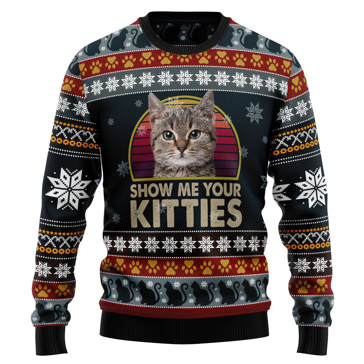Cat Show Me Your Kitties Ugly Christmas Sweater, Funny Cat Christmas Sweater, Cat Lover Holiday Gift for Adults
