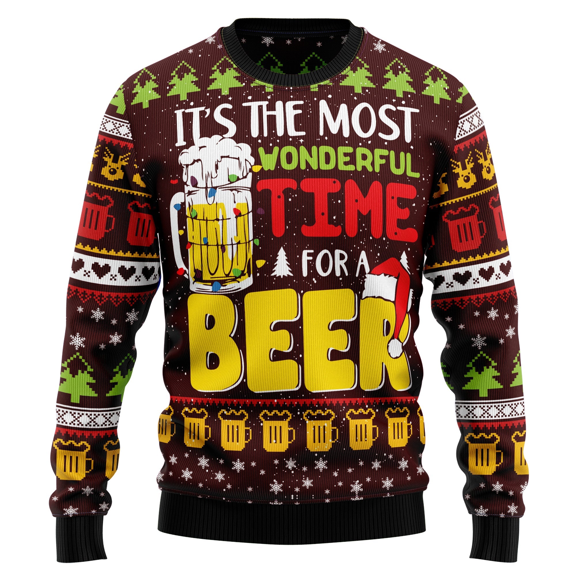 Beer Lover Ugly Christmas Sweater - Time For Beer - Unisex Holiday Party Pullover, Funny Christmas Gift for Men Women