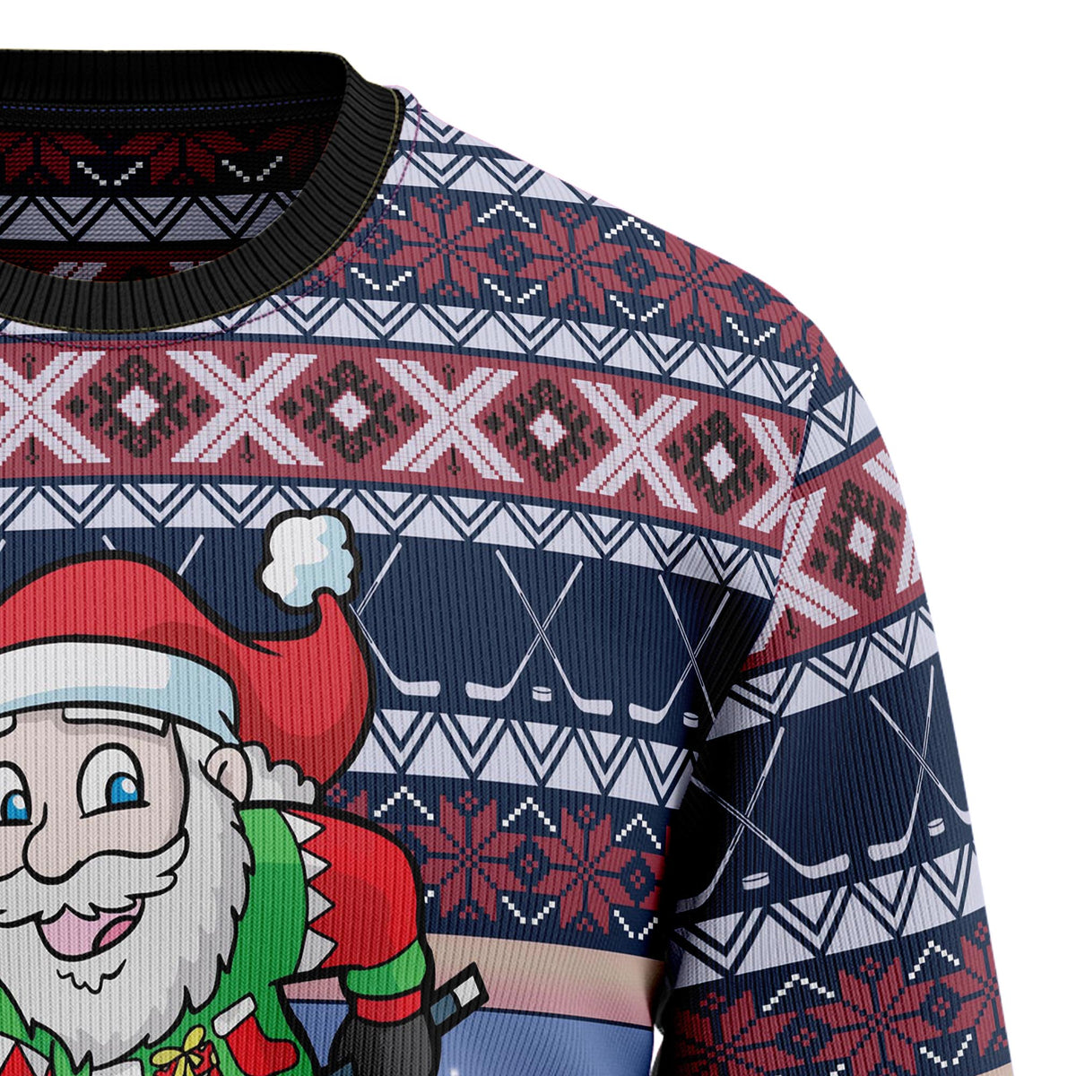Santa Hockey Christmas Sweater - Funny Ugly Christmas Sweater for Men and Women, Unisex Holiday Party Outfit