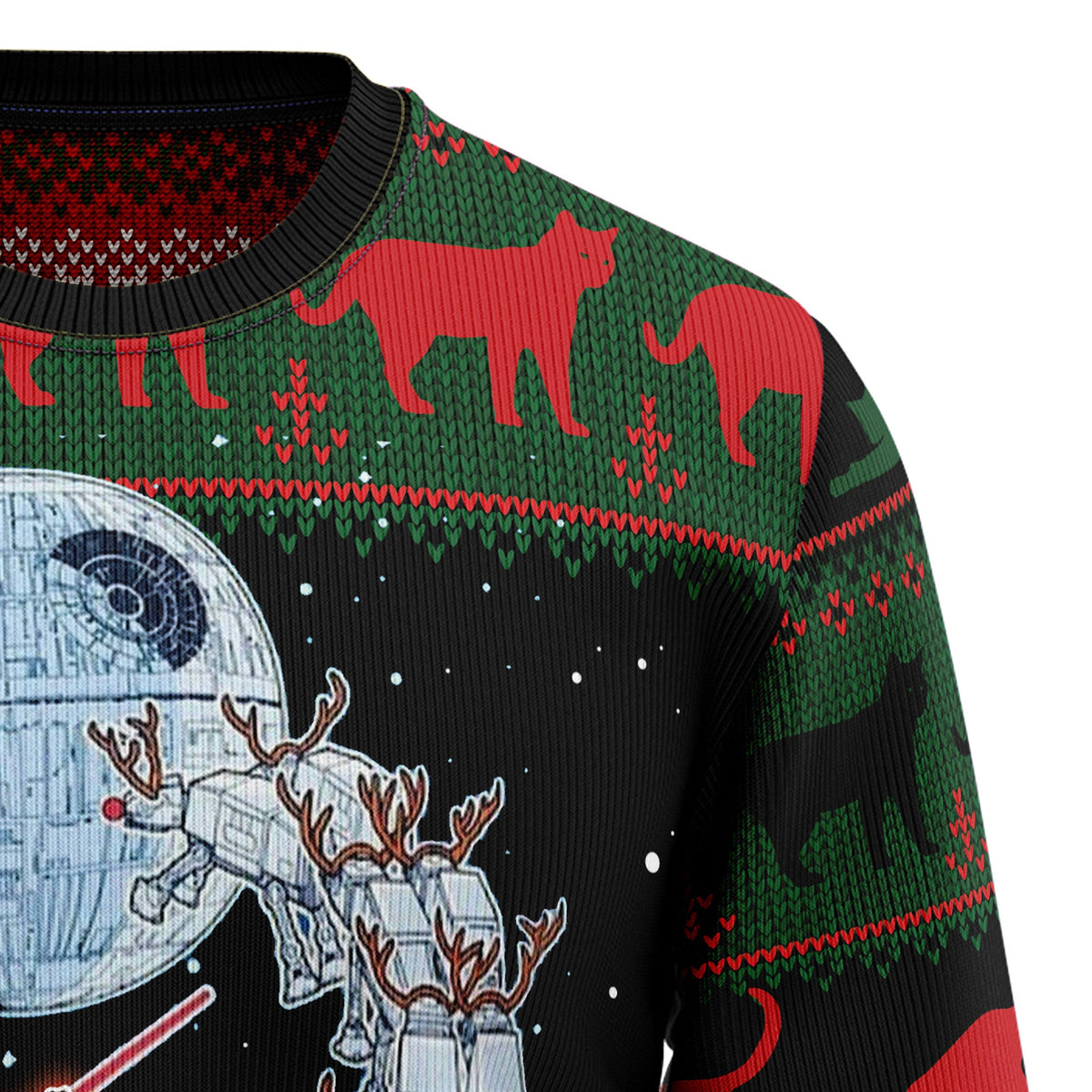 Black Cat Sleigh To Death Star Ugly Christmas Sweater, Funny Cat Christmas Sweater, Cat Lover Holiday Gift