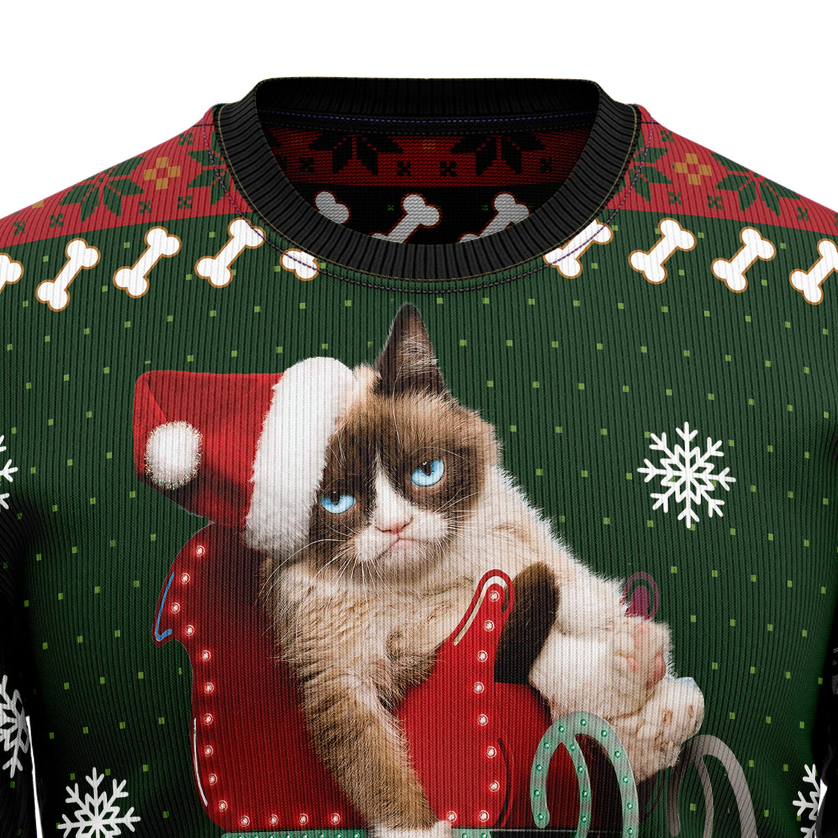 Grumpy Cat Christmas Sweater - Funny Ugly Christmas Sweater for Men and Women, Unisex Holiday Party Outfit