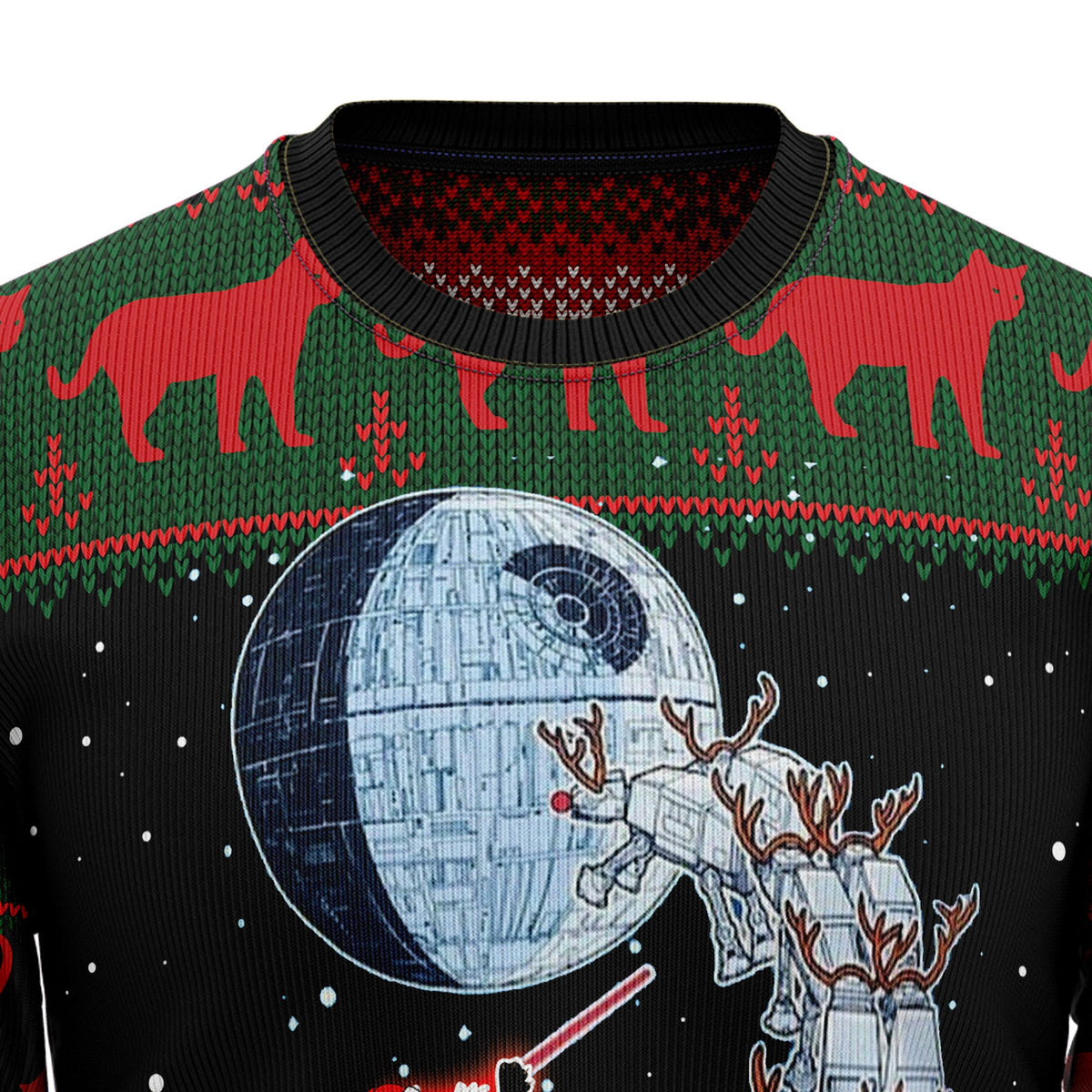 Black Cat Sleigh To Death Star Ugly Christmas Sweater, Funny Cat Christmas Sweater, Cat Lover Holiday Gift