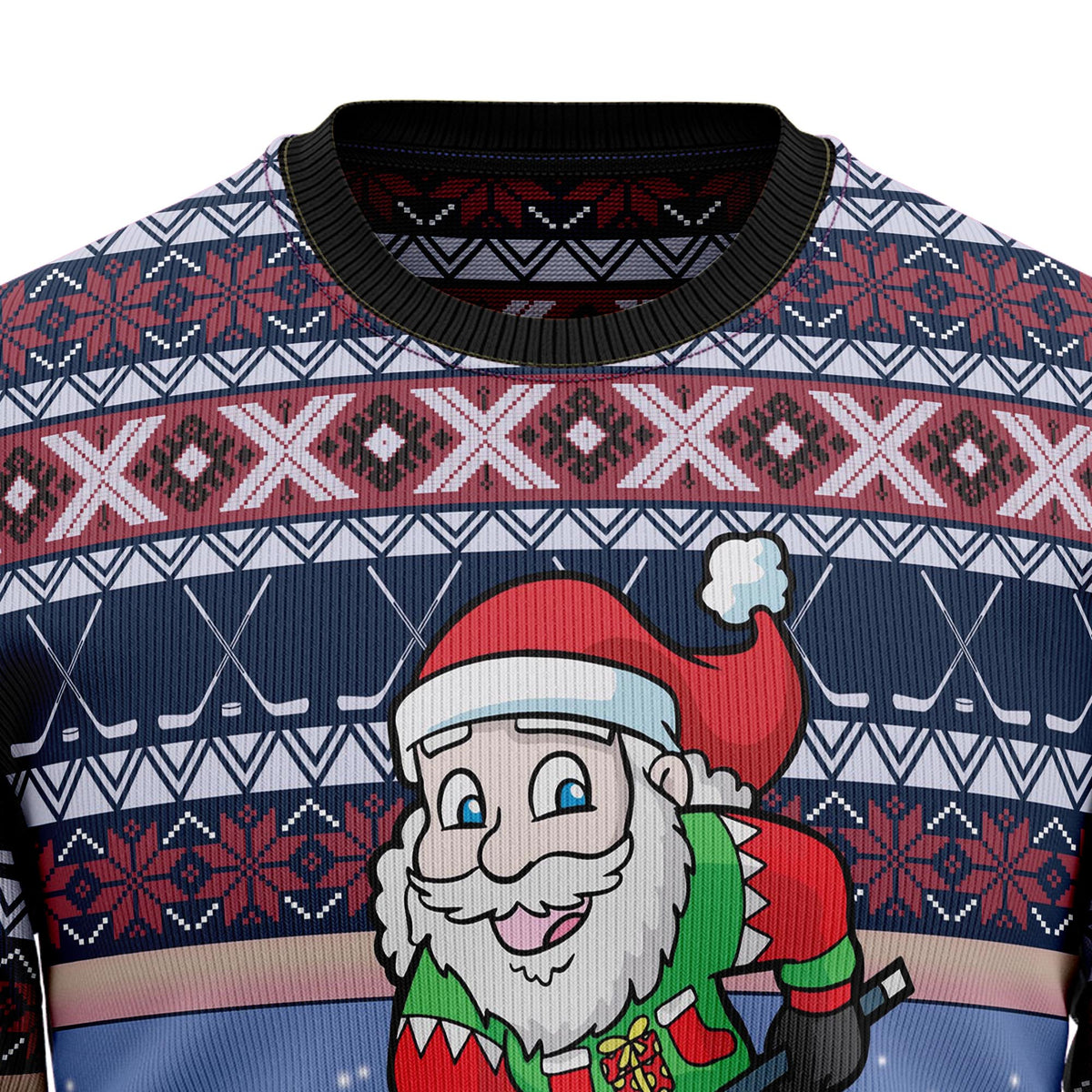 Santa Hockey Christmas Sweater - Funny Ugly Christmas Sweater for Men and Women, Unisex Holiday Party Outfit