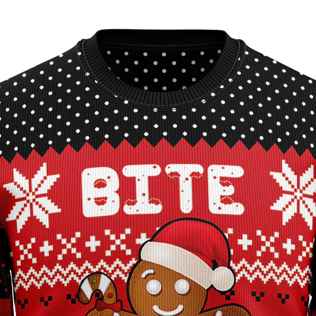 Christmas Bite Me Gingerbread Sweater - Funny Ugly Christmas Sweater for Men and Women, Unisex Holiday Party Outfit