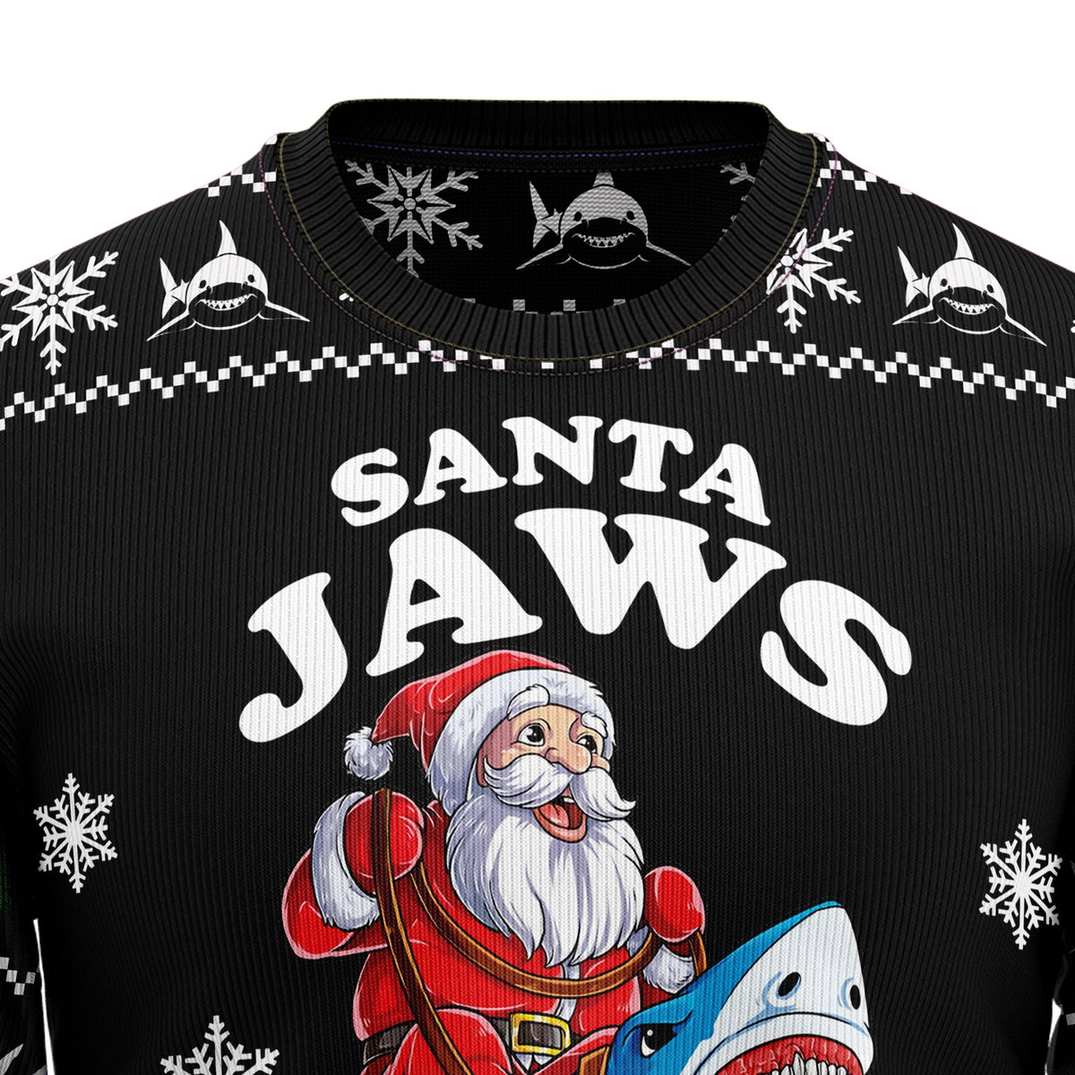 Santa Jaws Shark Christmas Sweater - Funny Ugly Christmas Sweater for Men and Women, Unisex Holiday Party Outfit