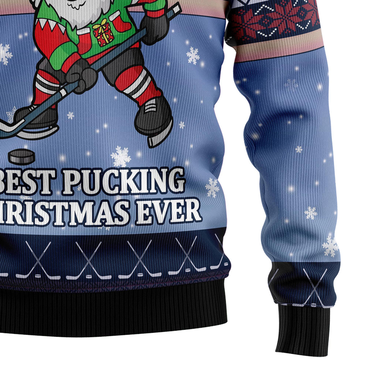 Santa Hockey Christmas Sweater - Funny Ugly Christmas Sweater for Men and Women, Unisex Holiday Party Outfit