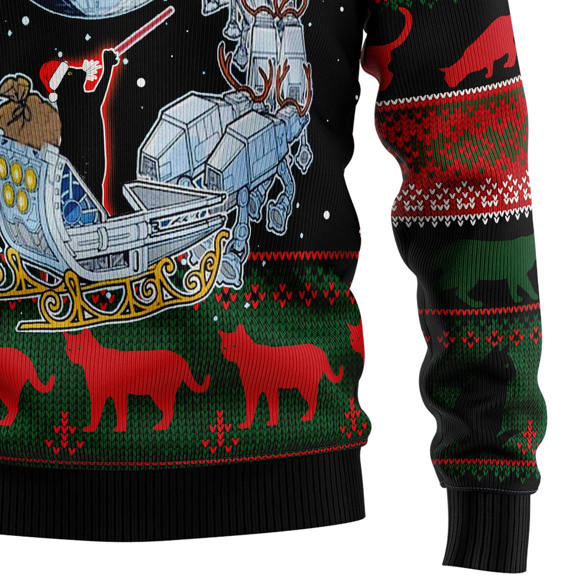 Black Cat Sleigh To Death Star Ugly Christmas Sweater, Funny Cat Christmas Sweater, Cat Lover Holiday Gift