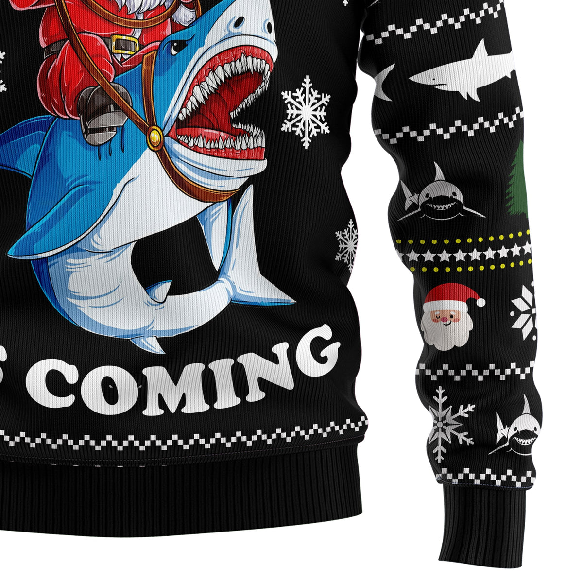 Santa Jaws Shark Christmas Sweater - Funny Ugly Christmas Sweater for Men and Women, Unisex Holiday Party Outfit