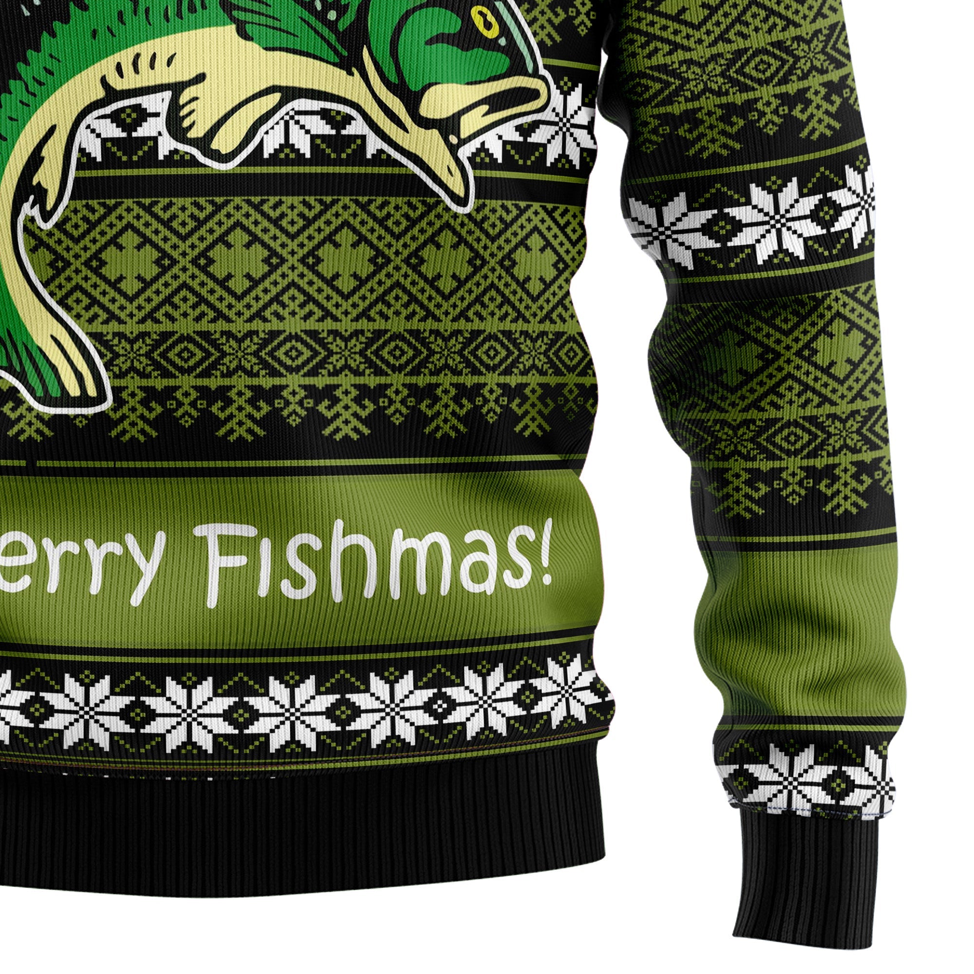 Fishing Merry Fishmas Ugly Christmas Sweater - Unisex Holiday Party Pullover, Funny Christmas Gift for Men Women