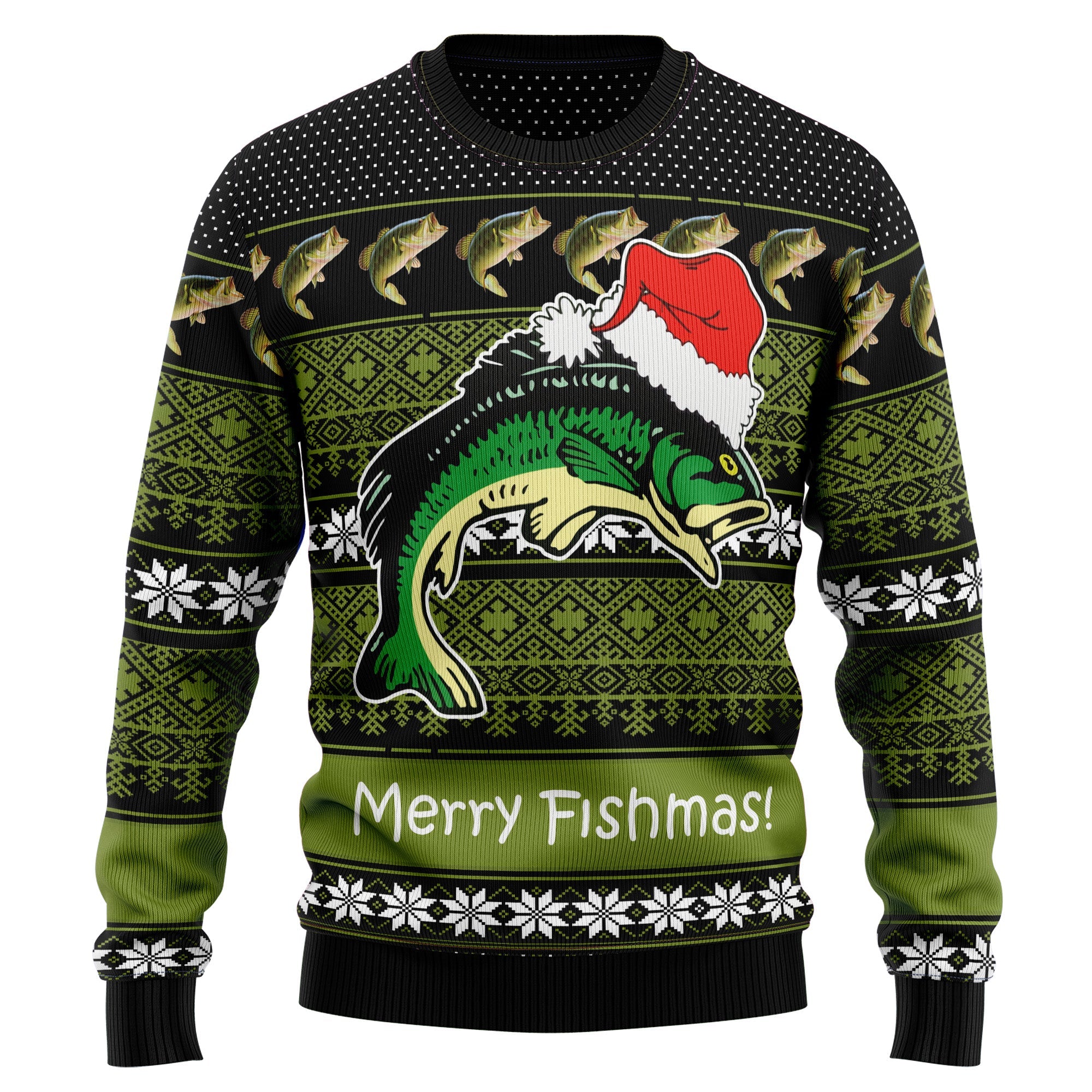 Fishing Merry Fishmas Ugly Christmas Sweater - Unisex Holiday Party Pullover, Funny Christmas Gift for Men Women