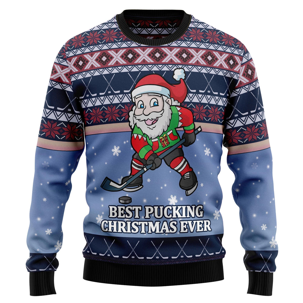 Santa Hockey Christmas Sweater - Funny Ugly Christmas Sweater for Men and Women, Unisex Holiday Party Outfit