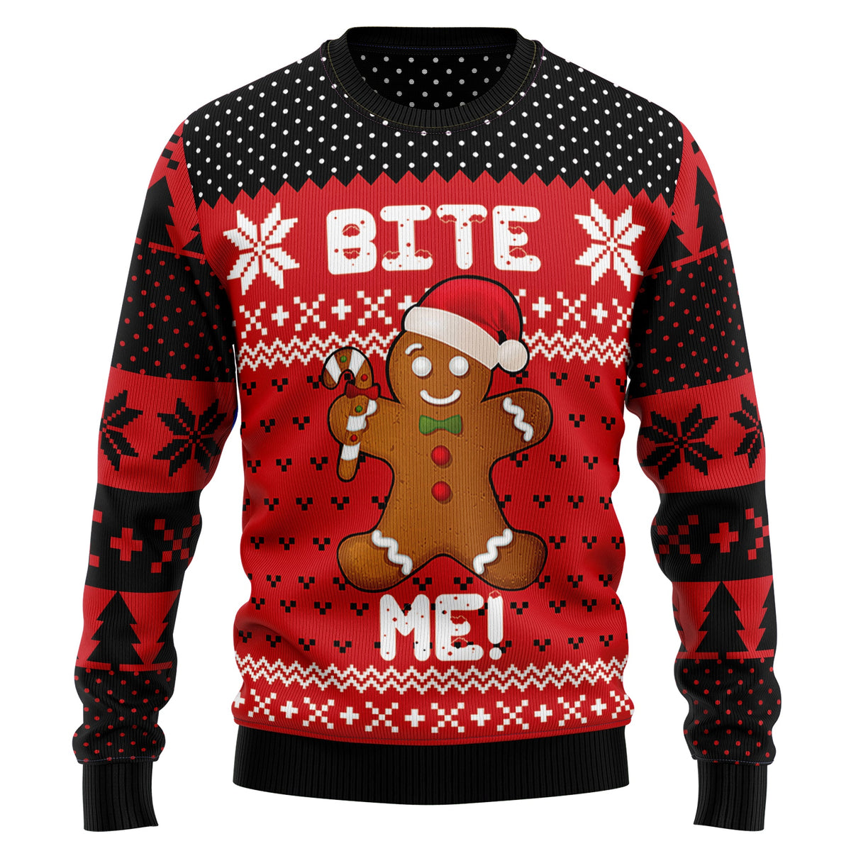 Christmas Bite Me Gingerbread Sweater - Funny Ugly Christmas Sweater for Men and Women, Unisex Holiday Party Outfit