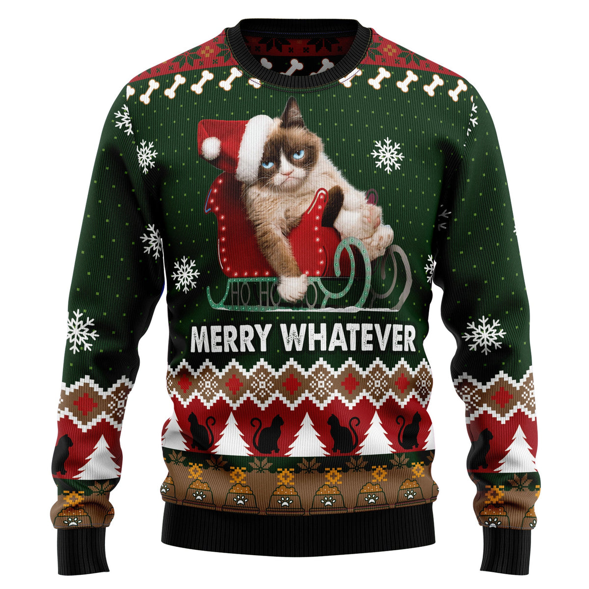 Grumpy Cat Christmas Sweater - Funny Ugly Christmas Sweater for Men and Women, Unisex Holiday Party Outfit