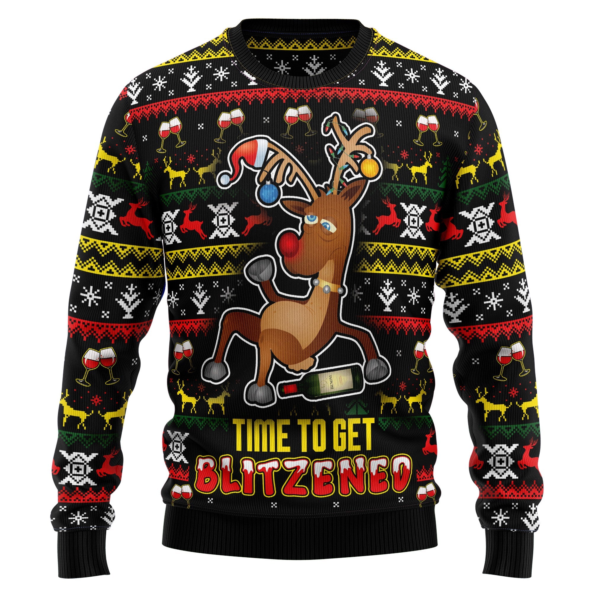 Reindeer Ugly Christmas Sweater - Time To Get Blitzened, Funny Holiday Party Outfit for Men and Women, Xmas Gift 2026